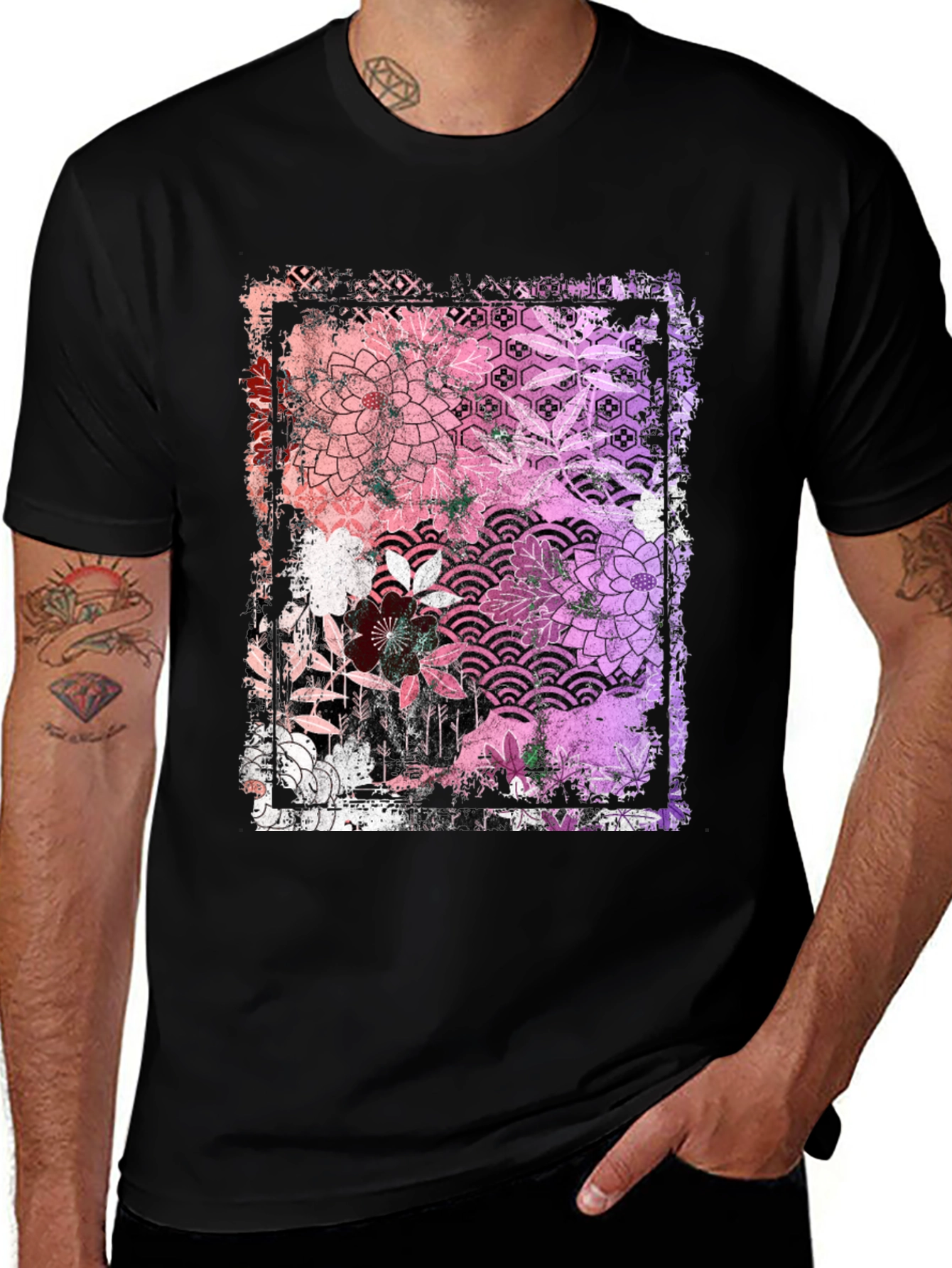 Variant 26 of Floral Graphic Print Black T-Shirt