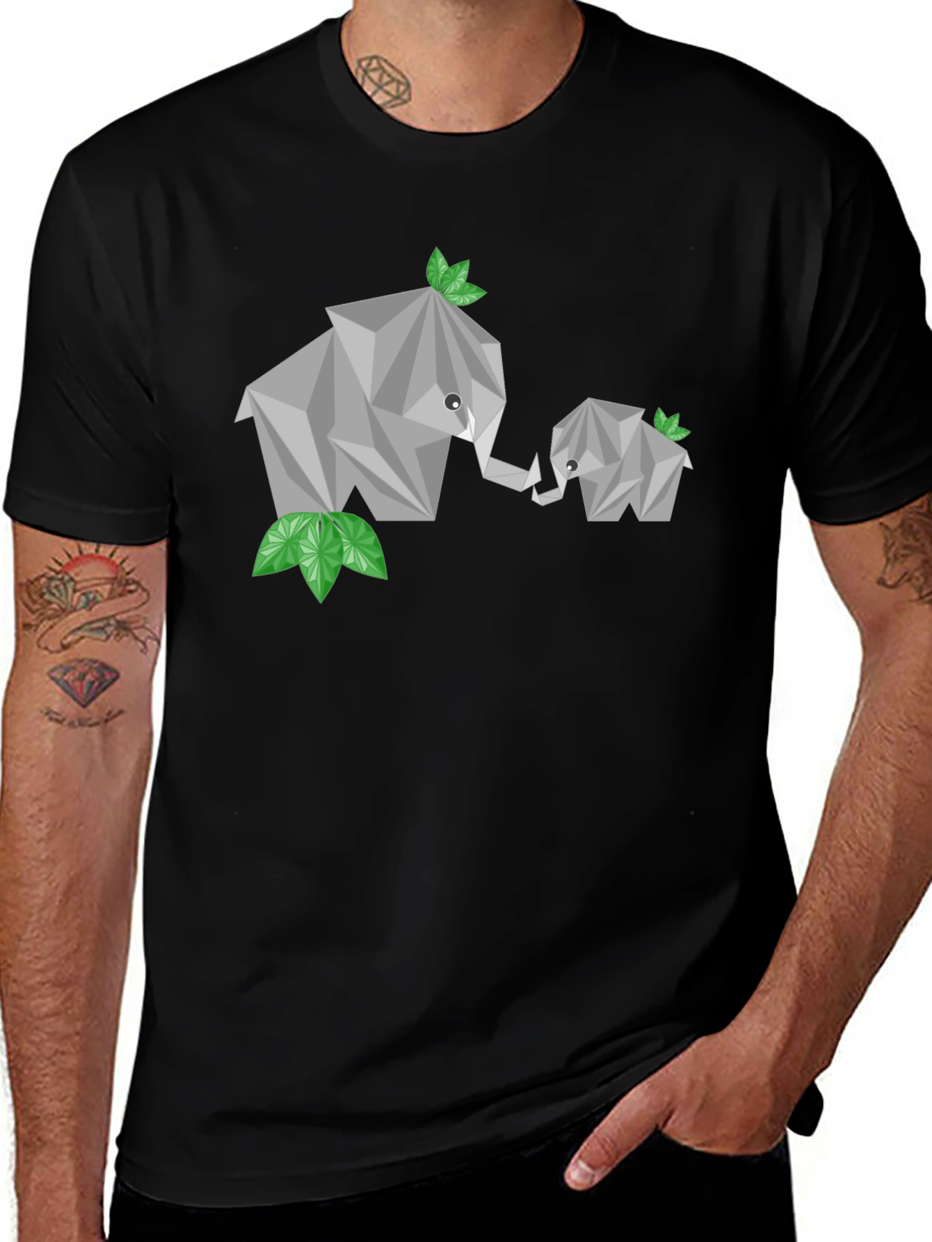 Variant 13 of Origami Elephant Graphic Tee - Stylish Men's Black T-Shirt