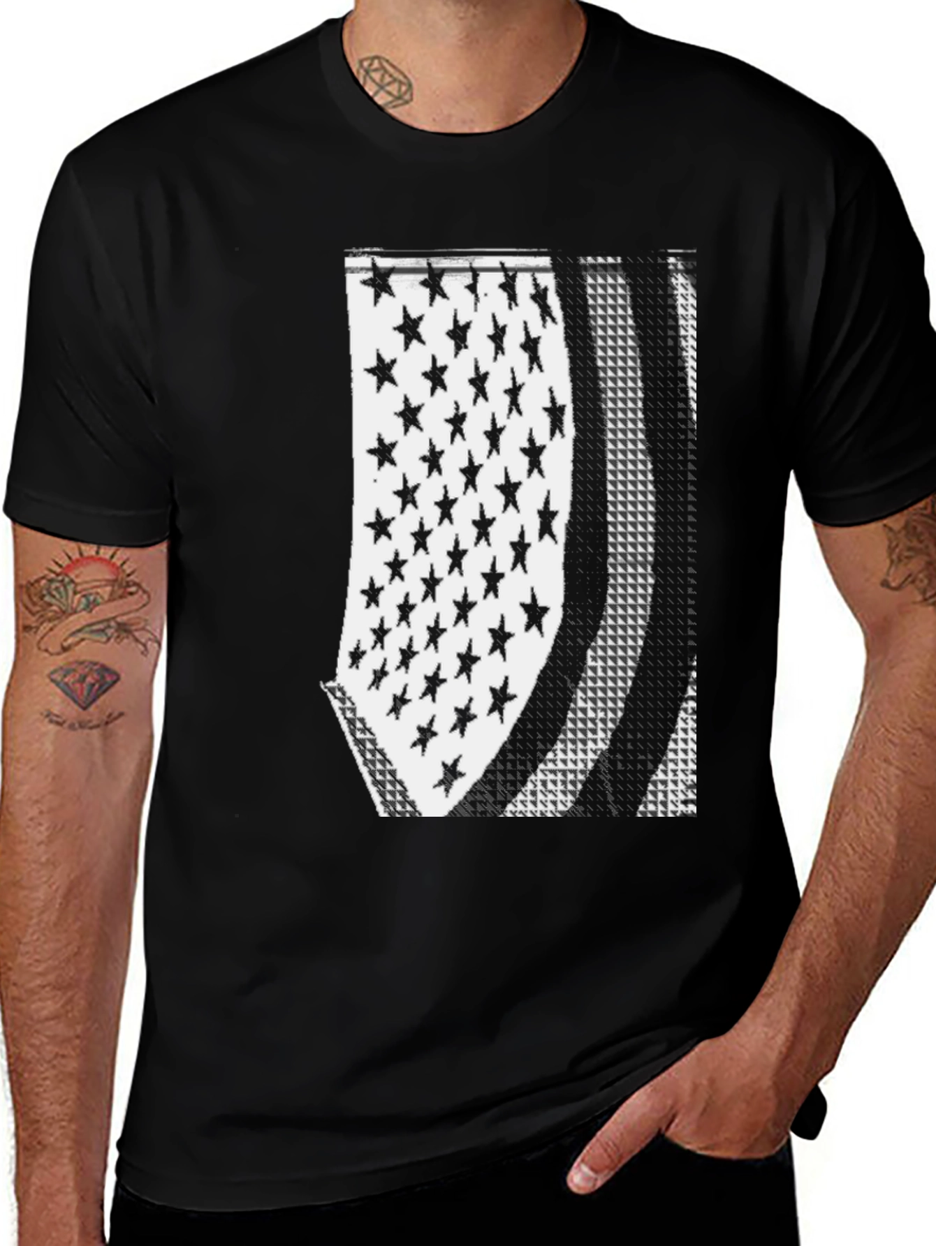 Variant 5 of American Flag Graphic Print Black T-Shirt
