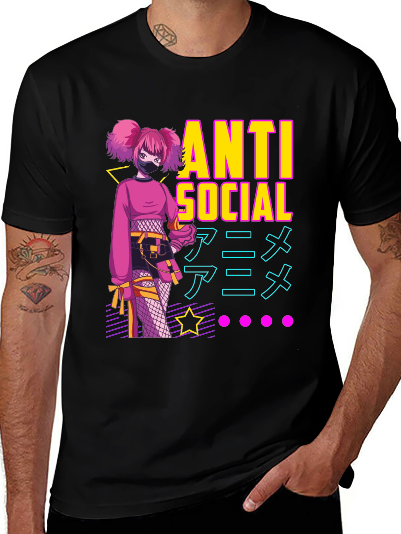 Variant 19 of Anti-Social Anime Graphic Black T-Shirt
