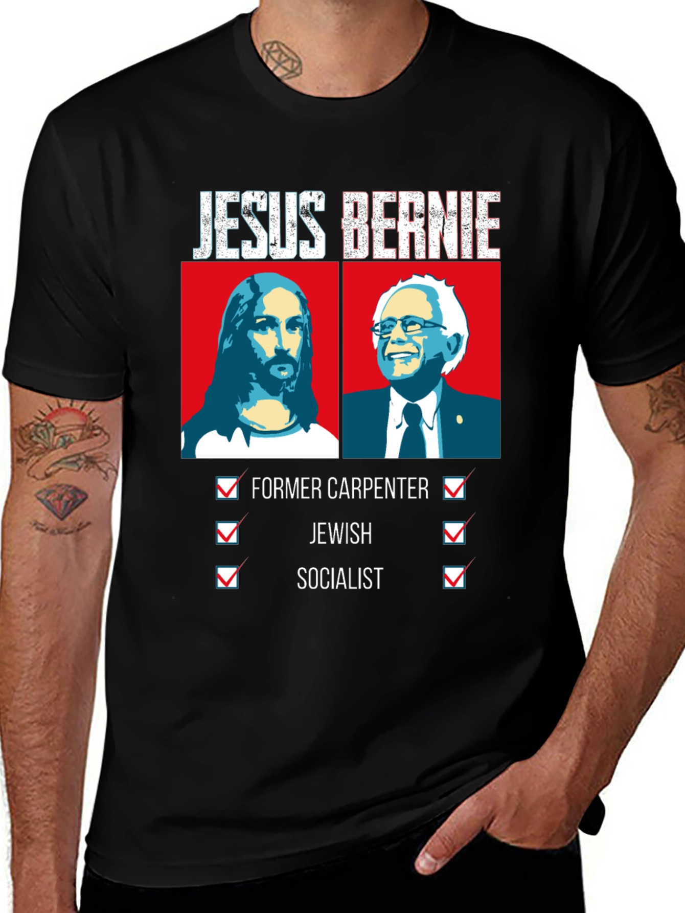 Jesus Bernie Novelty Graphic T-Shirt