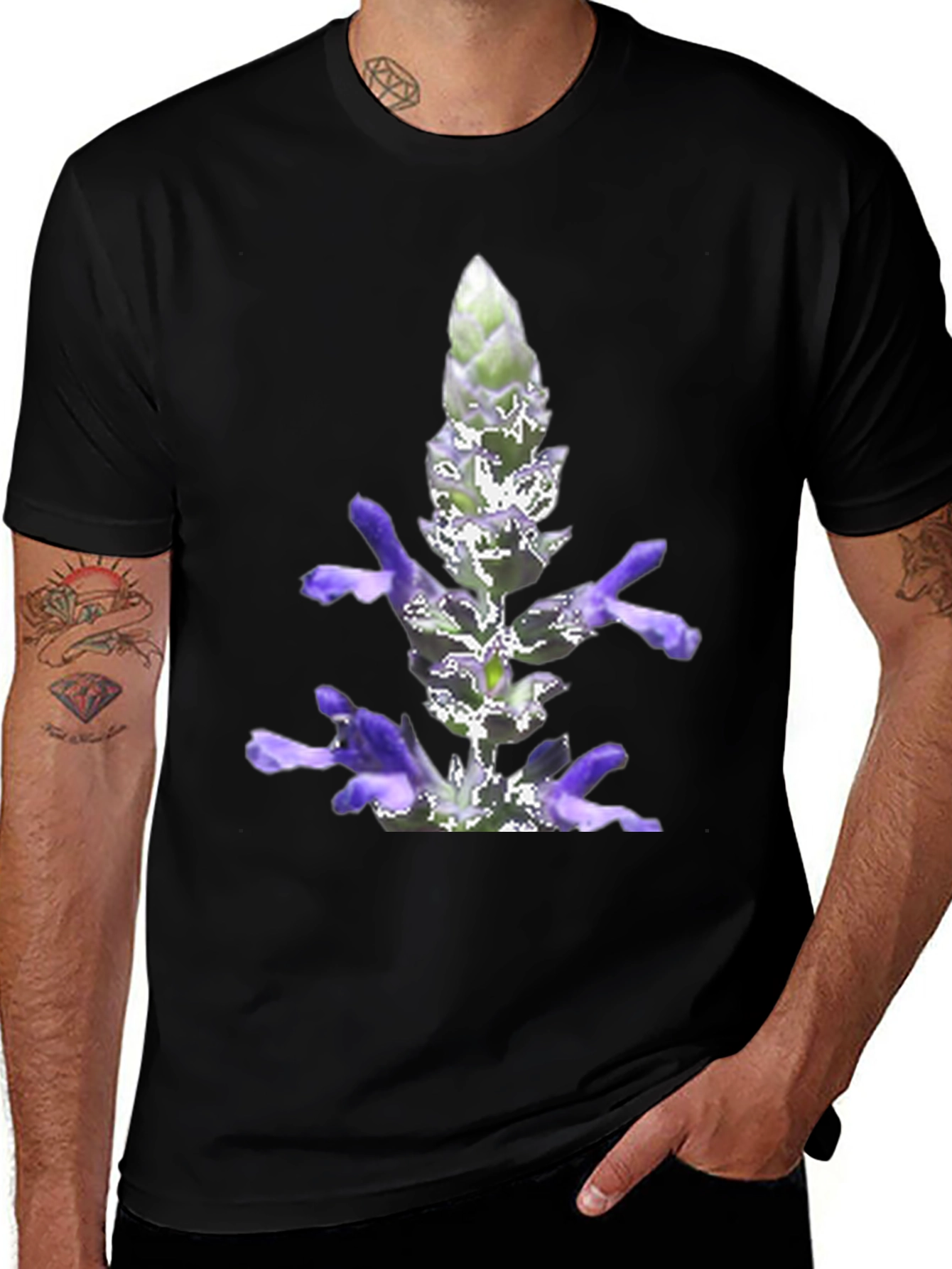Variant 30 of Black T-Shirt with Lavender Flower Print
