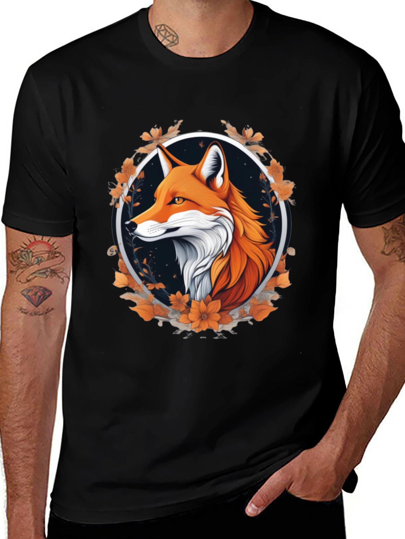 Variant 15 of Fox in Floral Circle Graphic Tee