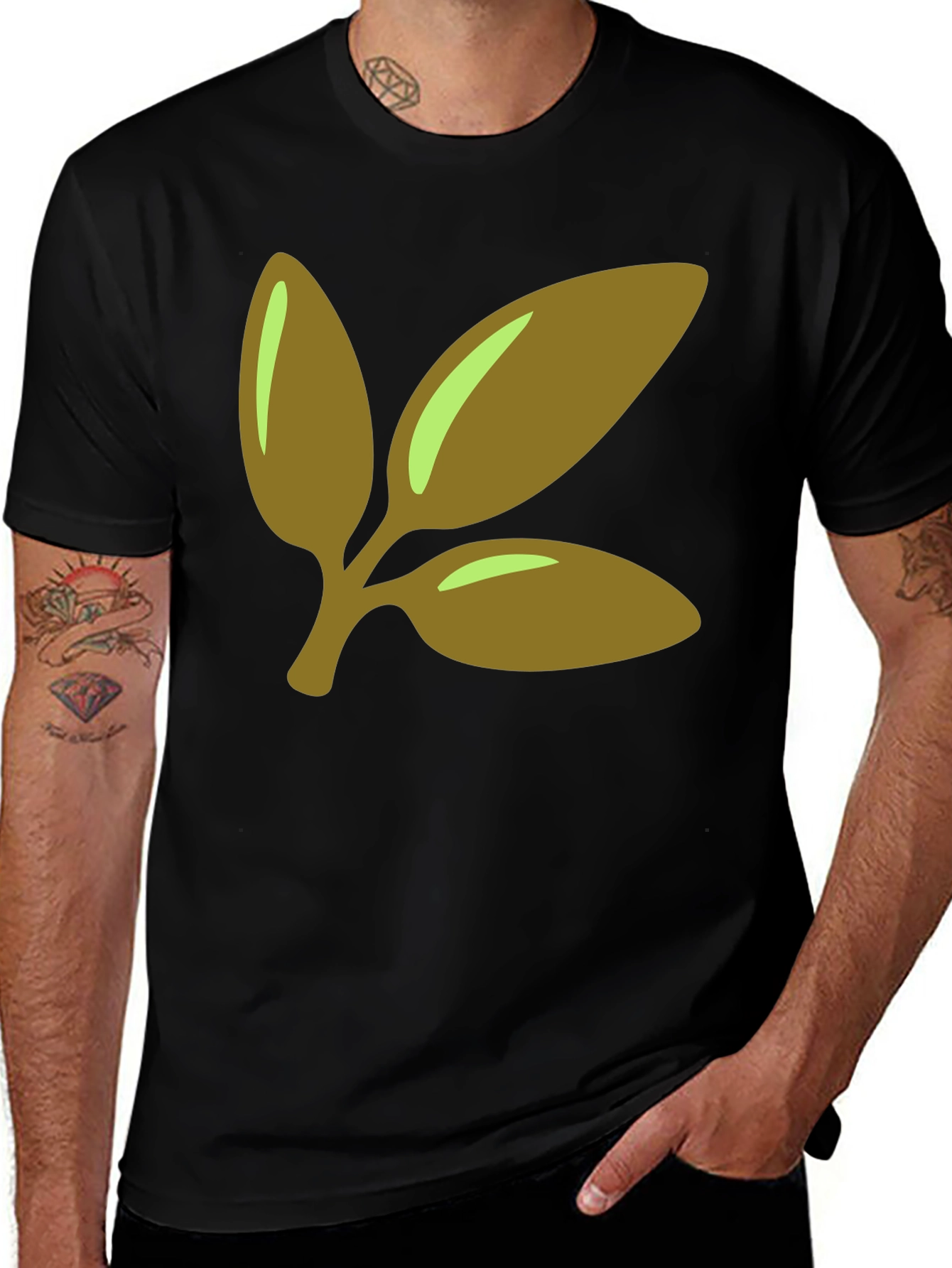 Variant 11 of Leaf Branch Graphic Tee - Black Cotton Casual T-Shirt