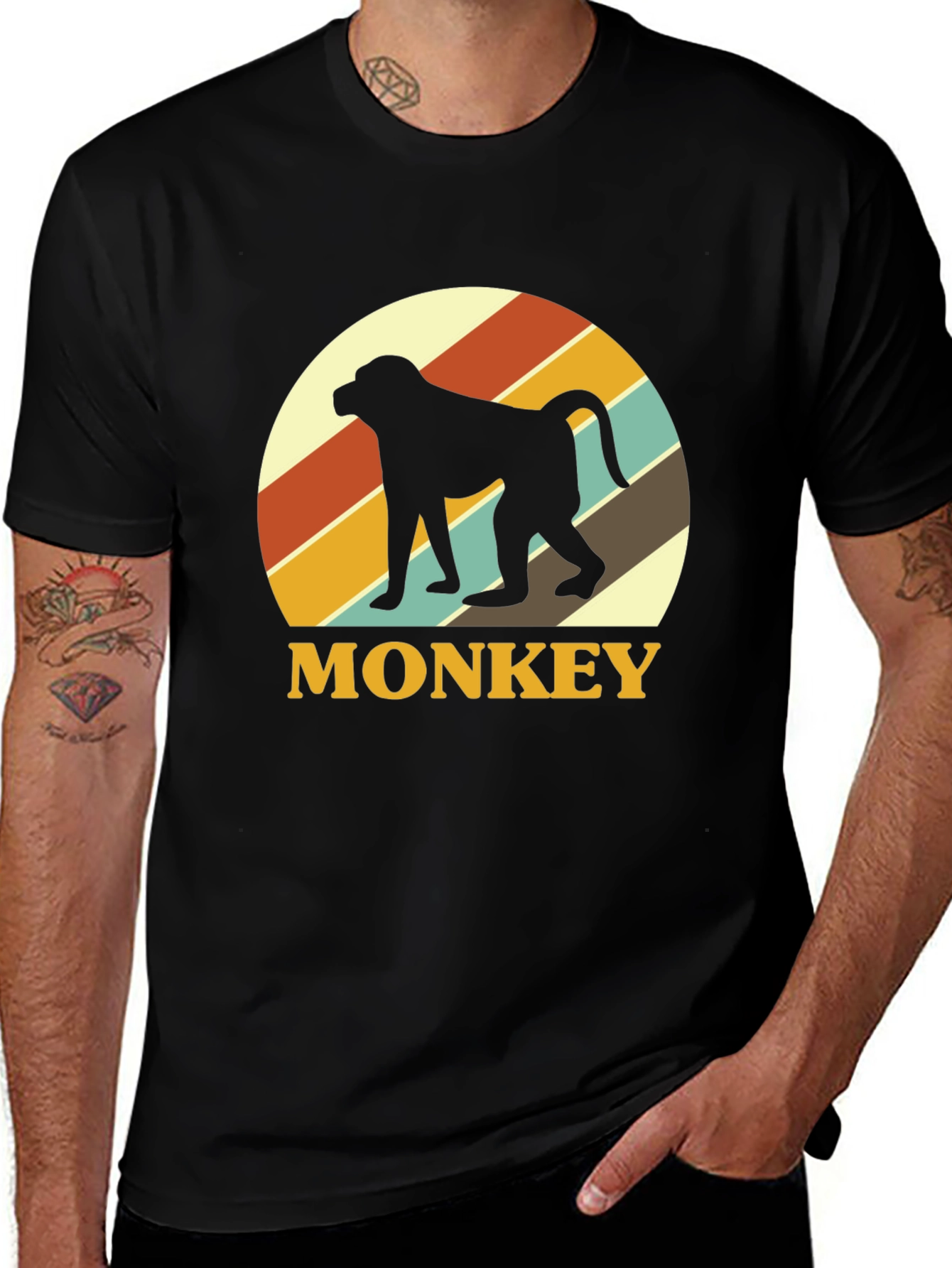 Variant 2 of Retro Monkey Graphic Tee - Crew Neck Black T-Shirt
