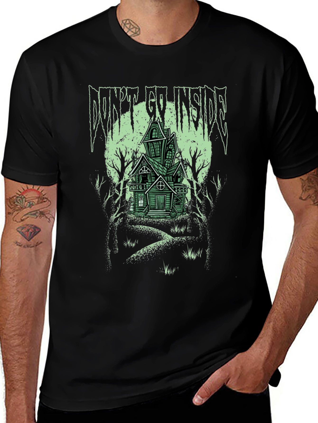 Variant 2 of Spooky Haunted House Graphic Tee - Don't Go Inside