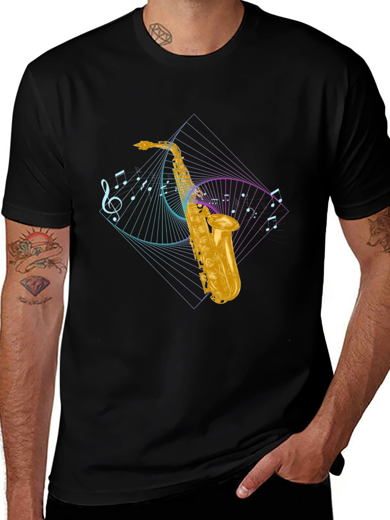 Variant 11 of Saxophone Music Graphic Tee - Men's Black T-Shirt
