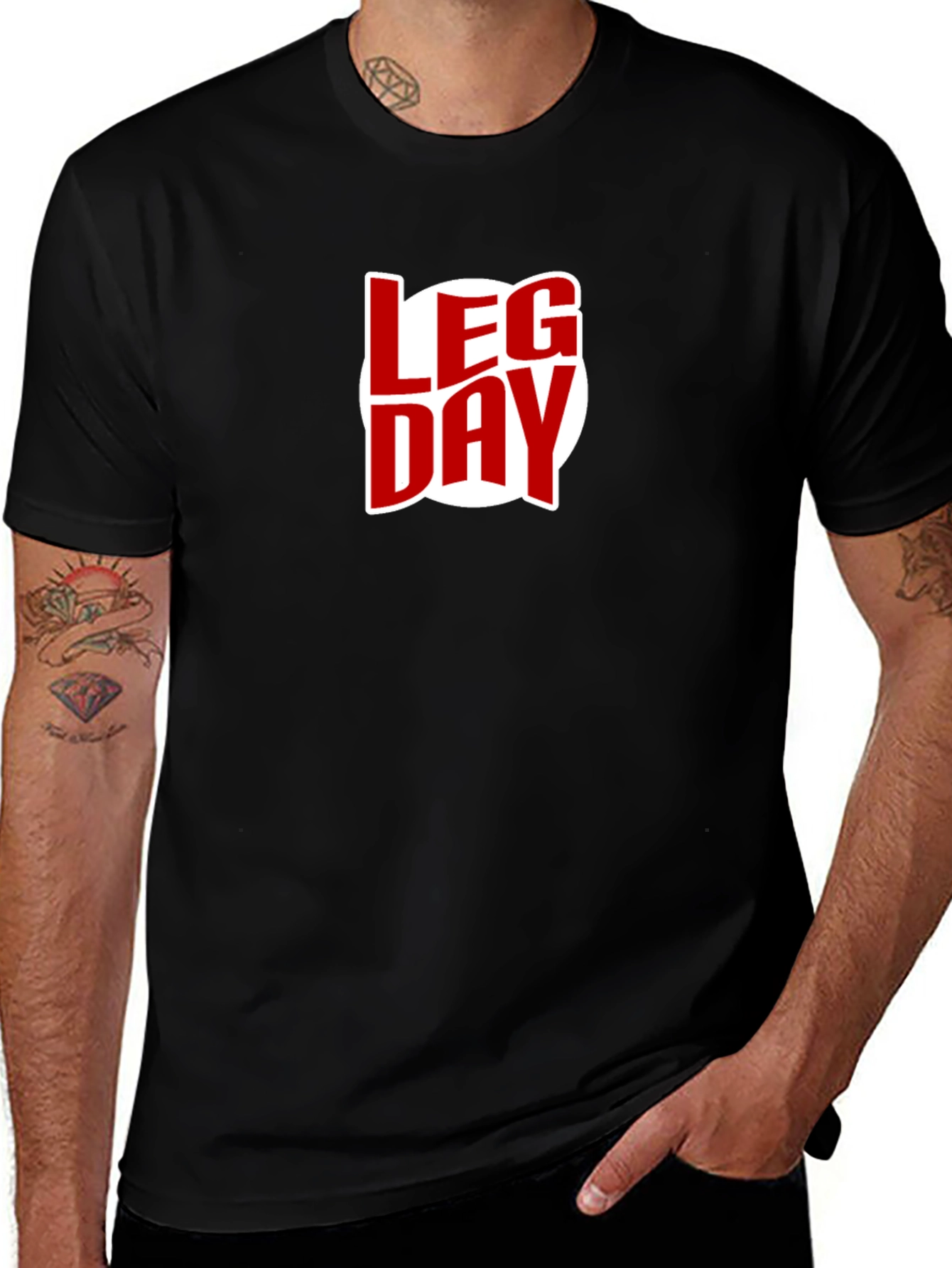 Variant 27 of Leg Day T-Shirt - Red on Black Gym Tee