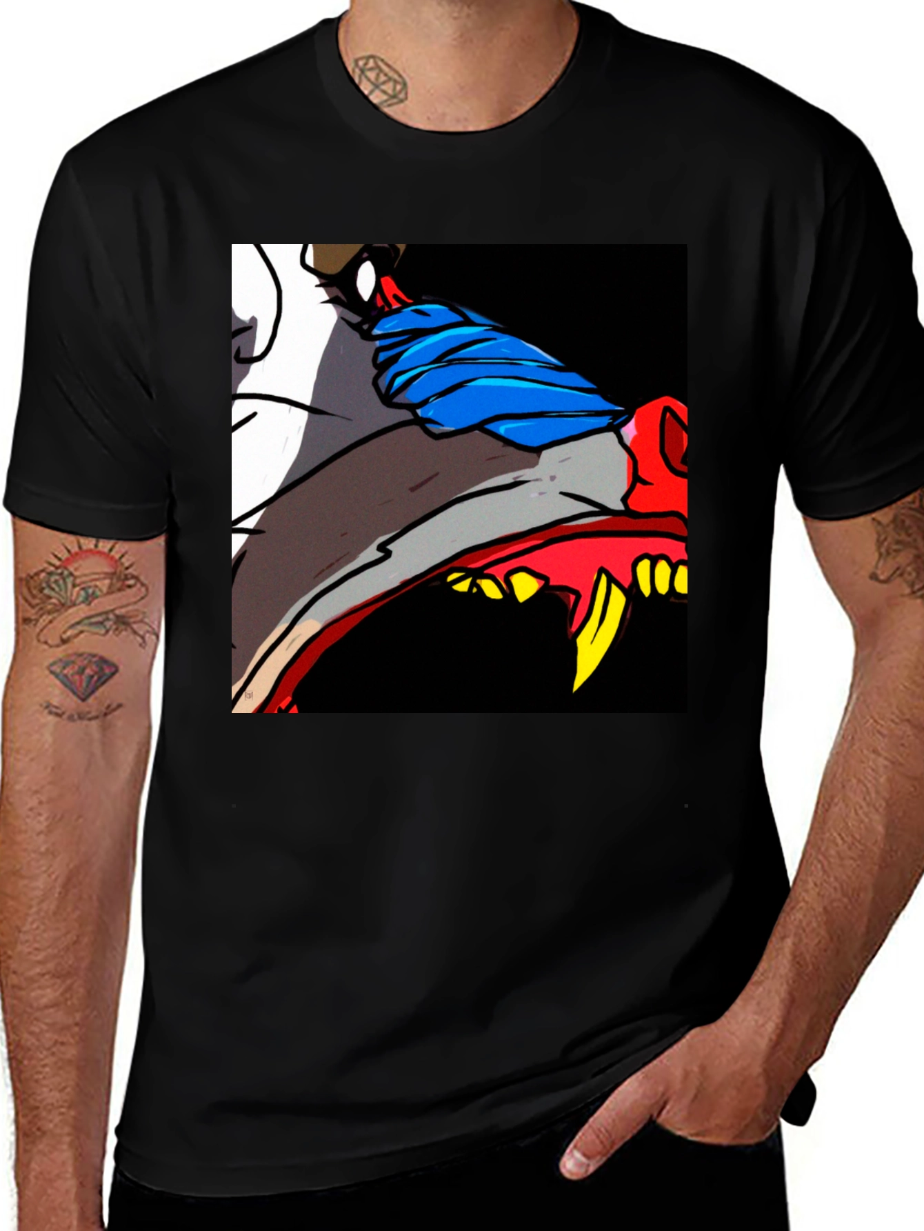 Variant 8 of Cartoon Wolf Graphic Tee - Black