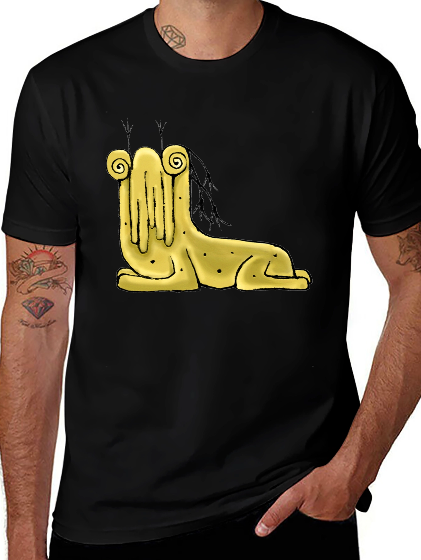 Variant 30 of Surrealist Sphinx Graphic Tee - Black Cotton T-Shirt