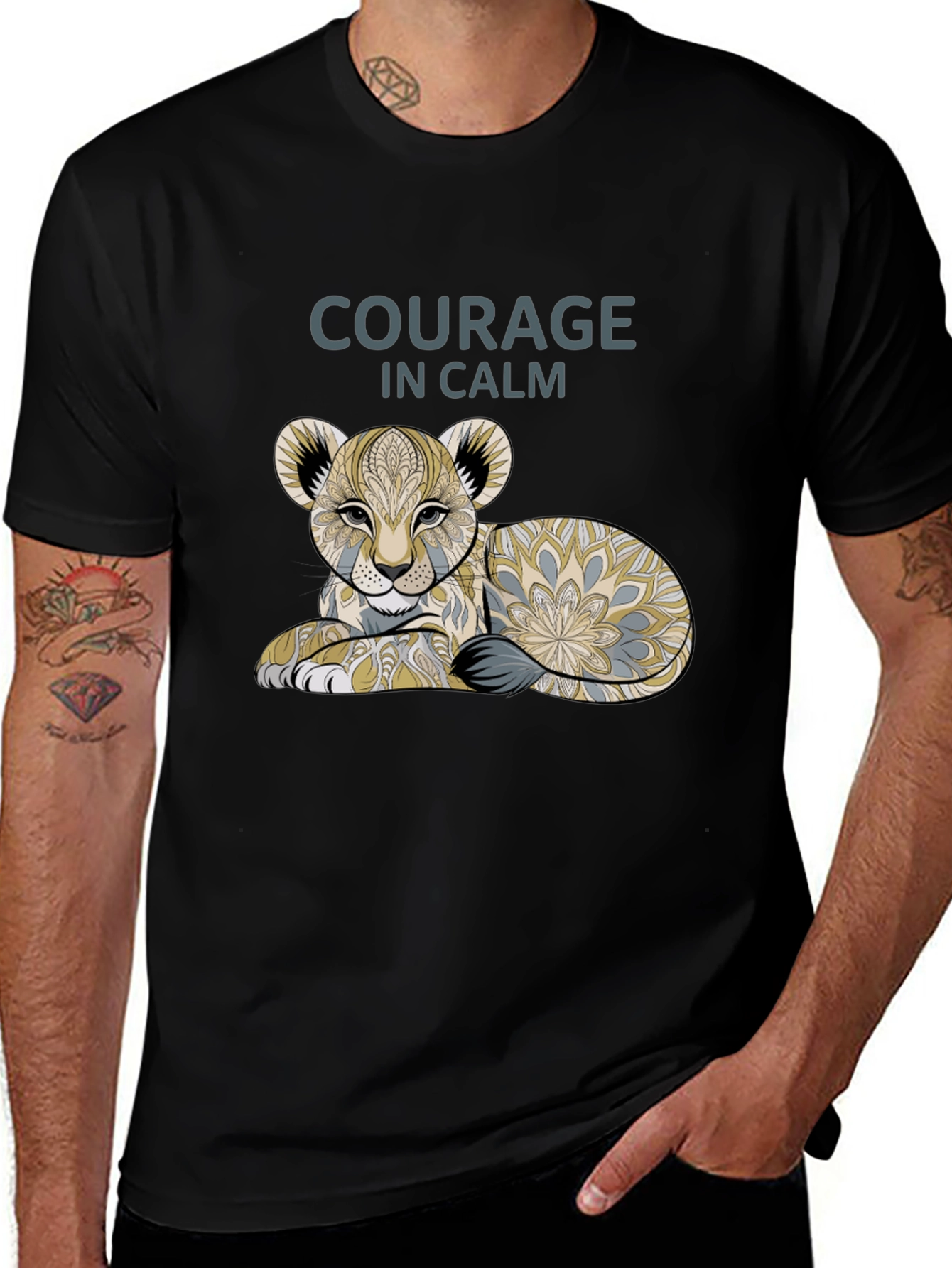 Variant 24 of Courage in Calm Lion Cub Graphic Tee - Black