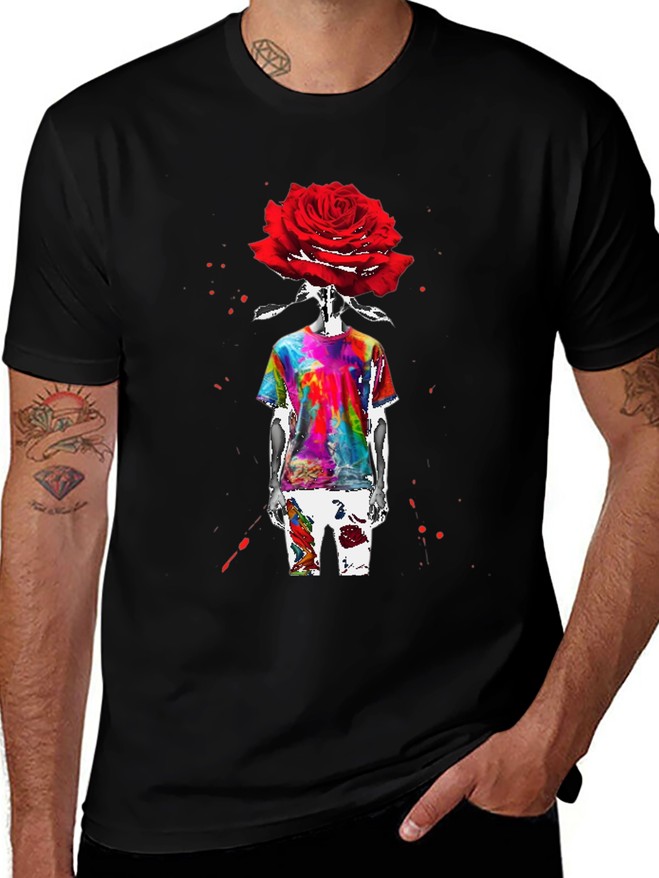 Variant 8 of Rose Head T-Shirt - Unique Floral Graphic Tee