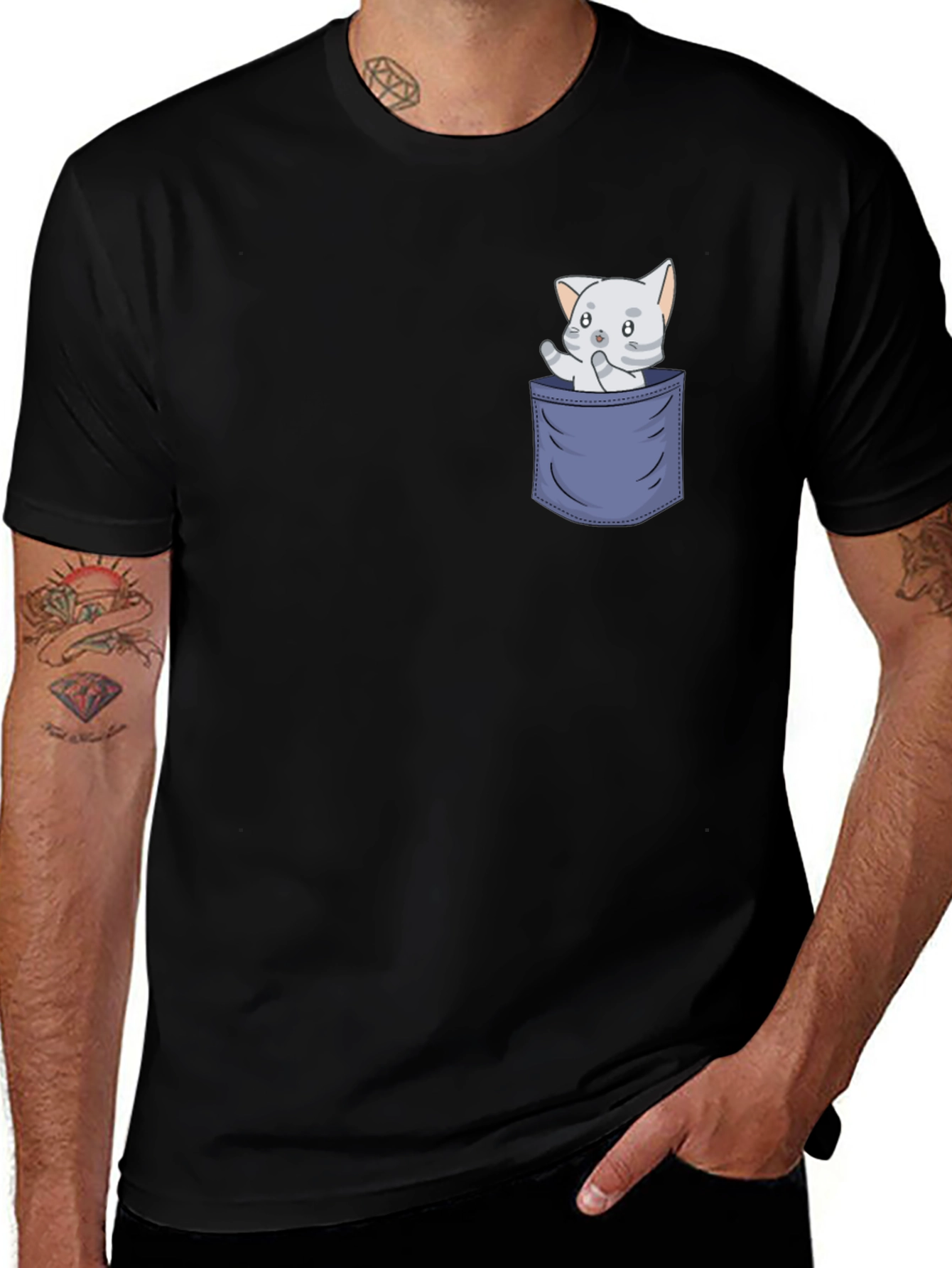 Variant 3 of Cute Cat Pocket T-Shirt - Fun Graphic Tee