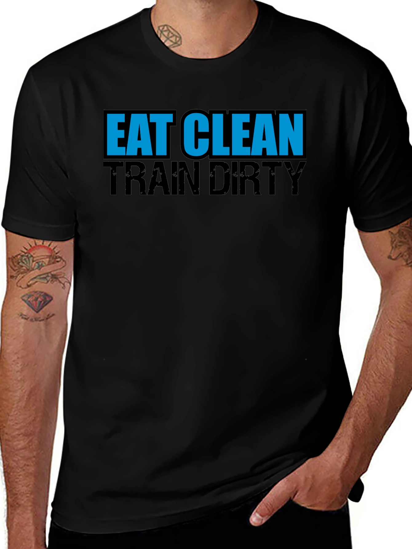 Black Eat Clean Train Dirty T-Shirt - Black Graphic Tee main image