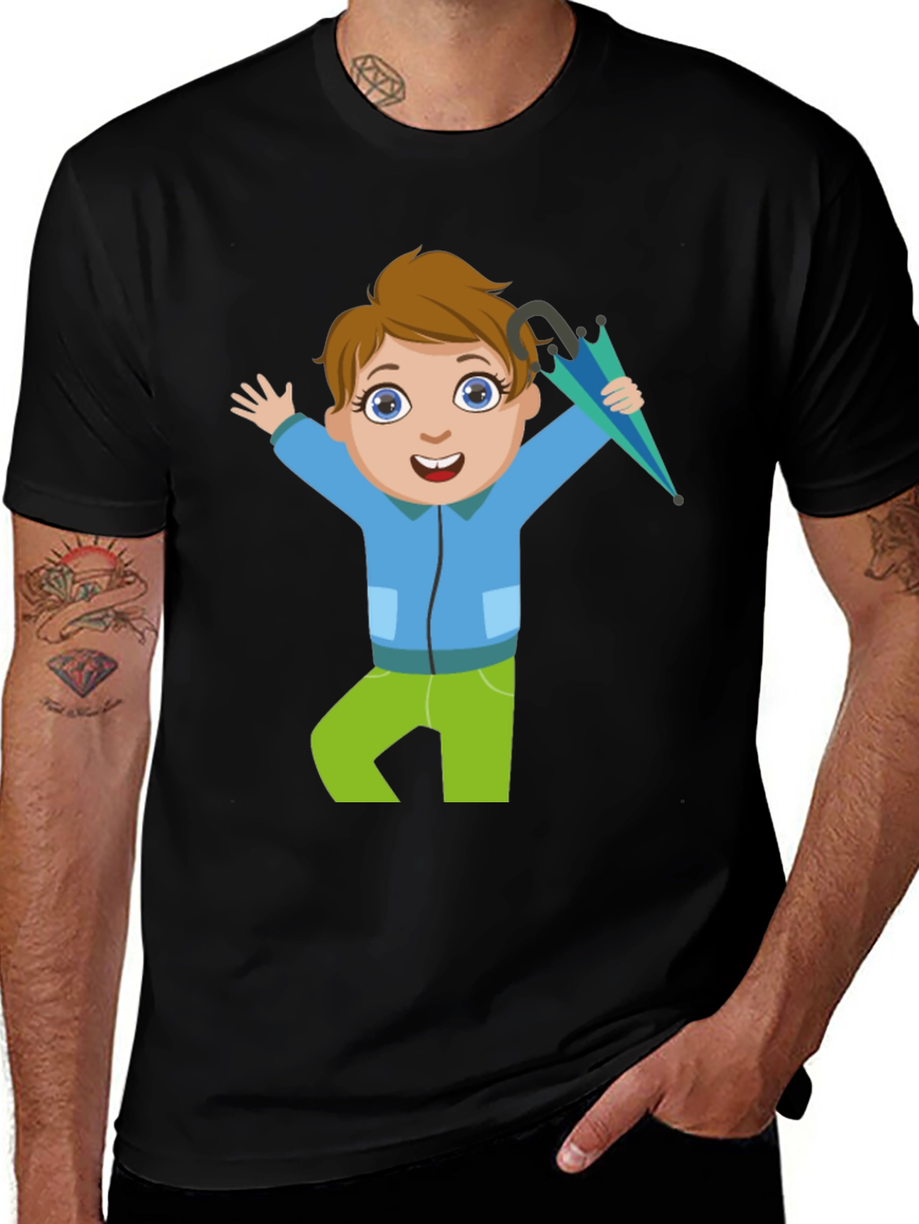 Black Cartoon Boy Black T-Shirt main image