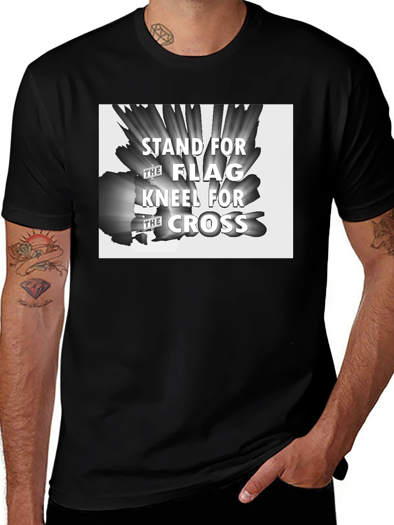 Variant 20 of Stand for the Flag, Kneel for the Cross Black T-Shirt