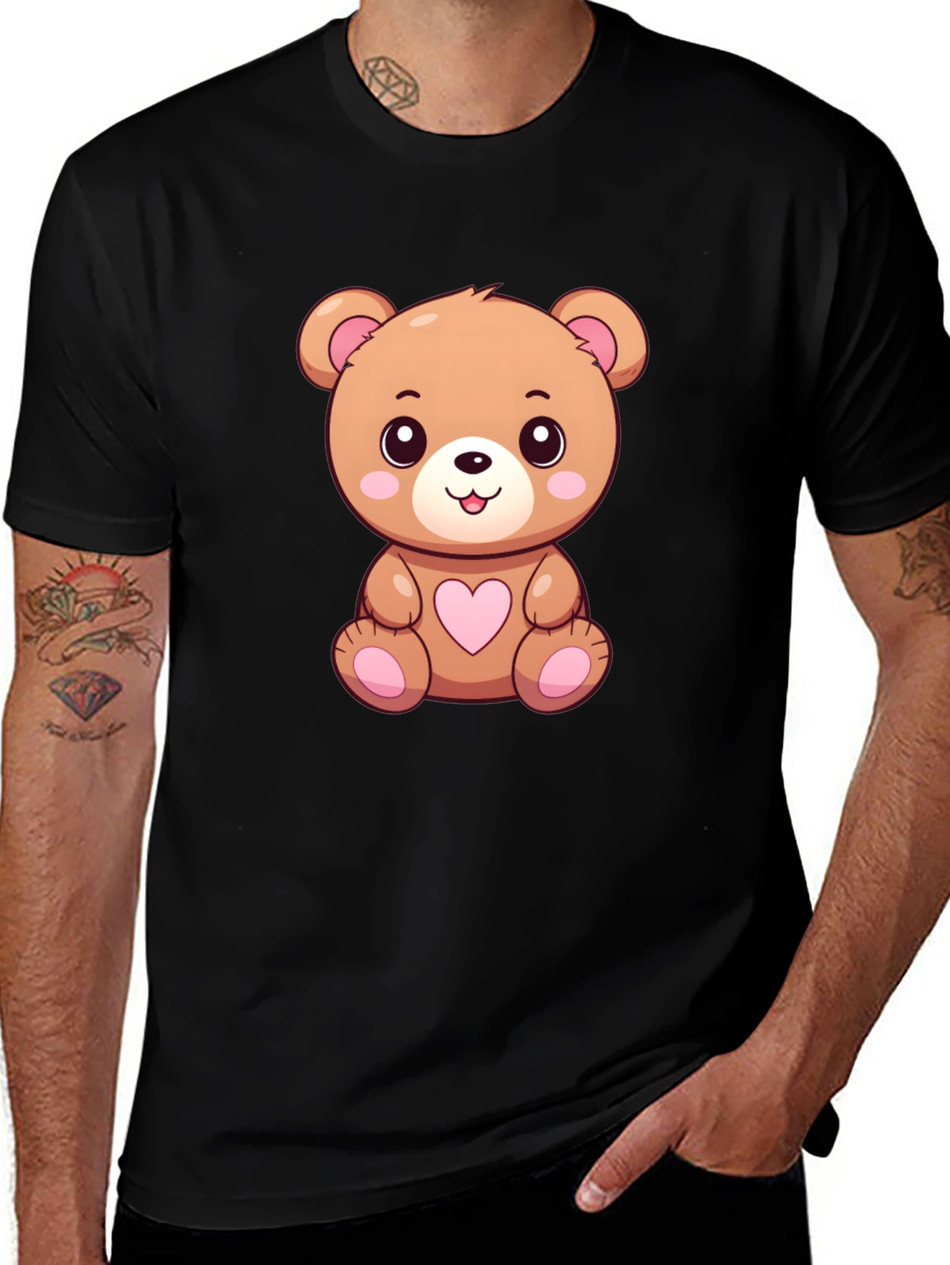 Variant 5 of Cute Teddy Bear Graphic Tee - Black Unisex T-Shirt
