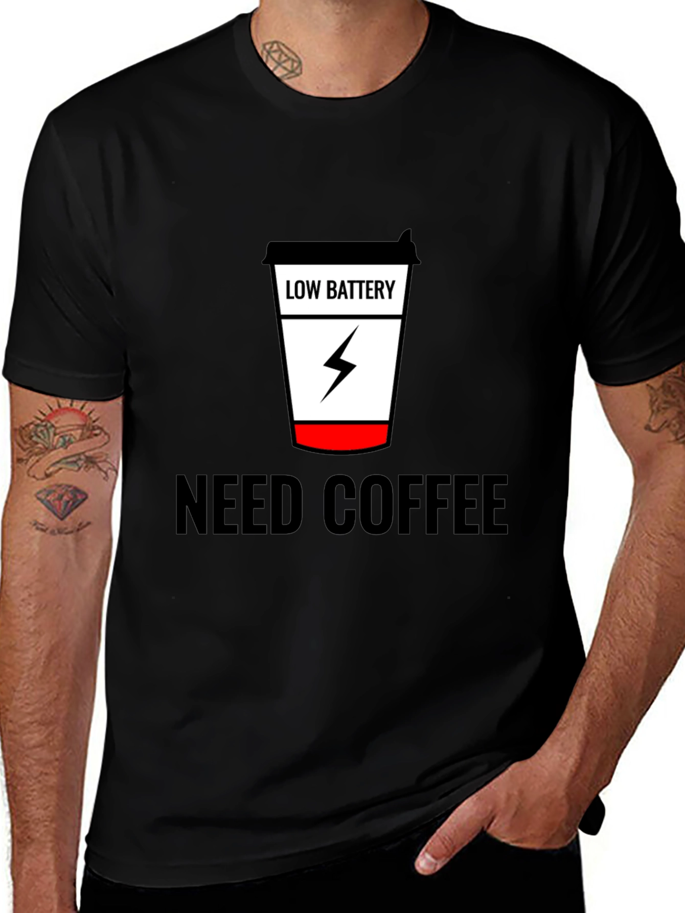 Variant 28 of Need Coffee Black Tee Low Battery Design