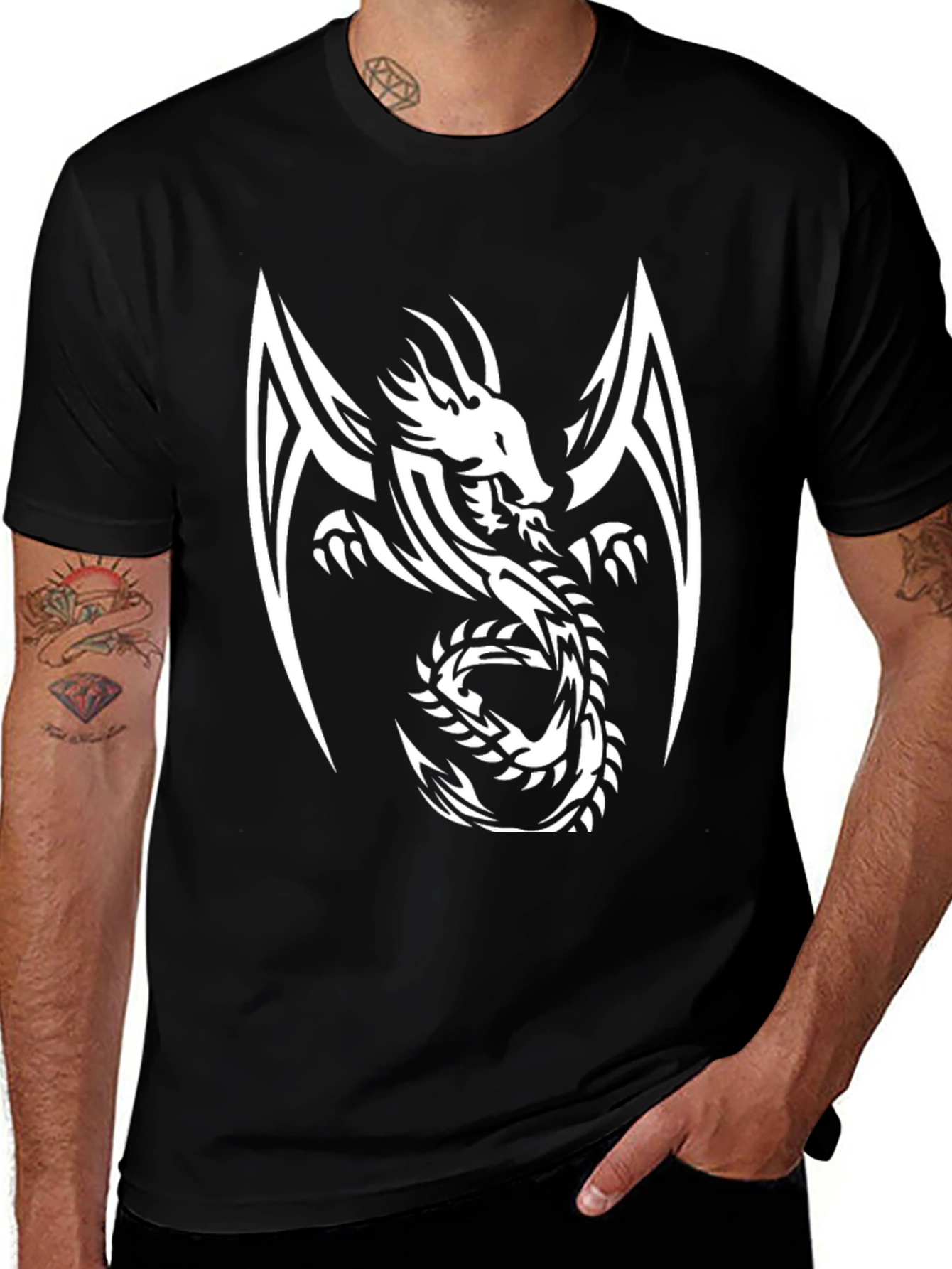 Variant 24 of Dragon Graphic Print Black T-Shirt