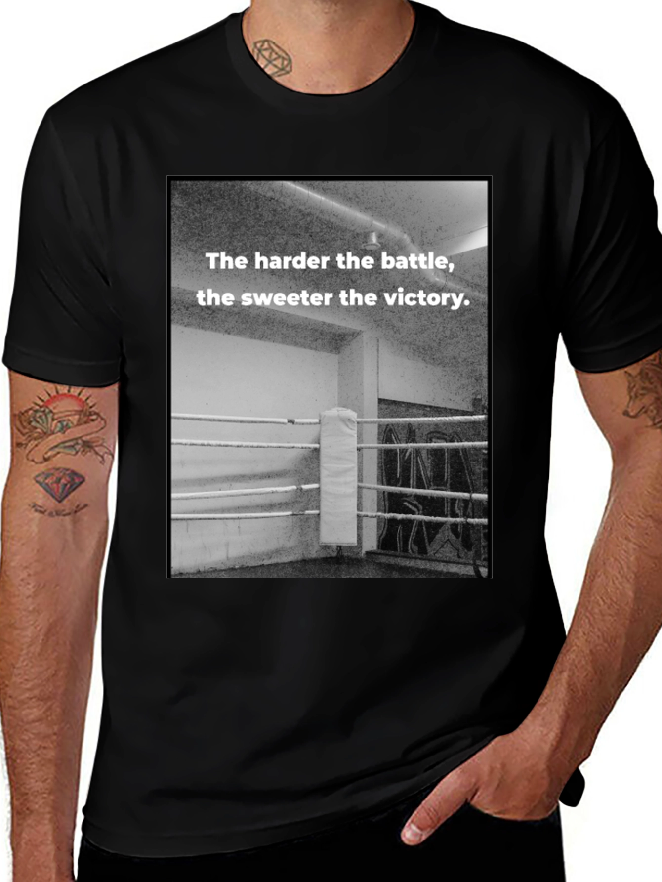 Variant 14 of Motivational Boxing Tee - Harder Battle, Sweeter Victory