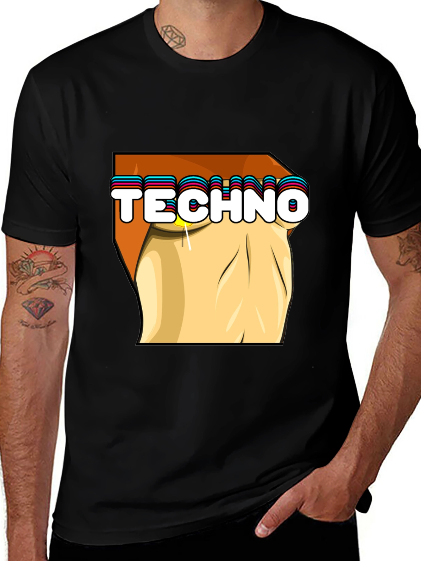 Techno Graphic Tee - Stylish Black Cotton T-Shirt