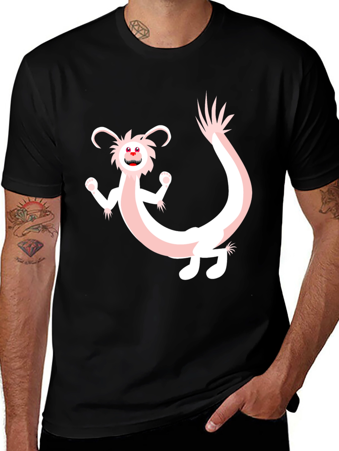 Variant 8 of Fun Cartoon Dragon Graphic Tee - Black Cotton Blend