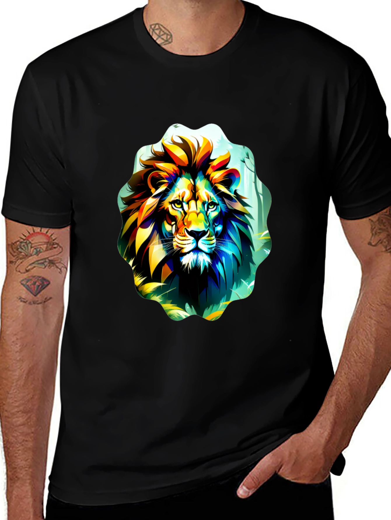 Variant 4 of Vibrant Lion Graphic Tee - Black Cotton T-Shirt