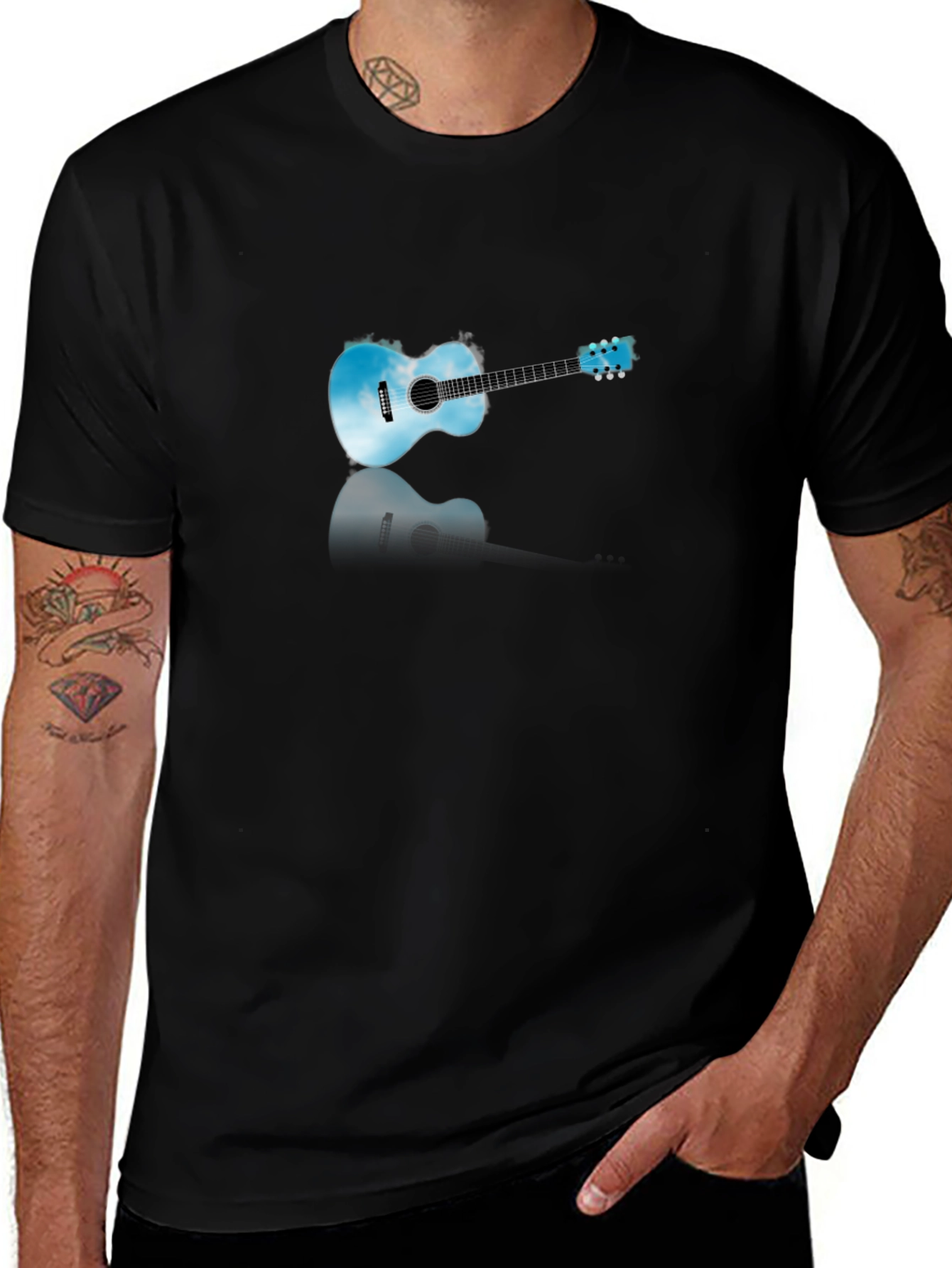 Variant 2 of Sky Guitar Graphic Tee - Black Cotton T-Shirt