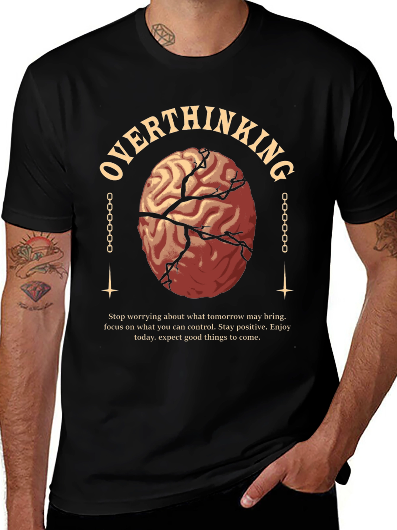 Variant 30 of Overthinking Brain Graphic Tee - Black