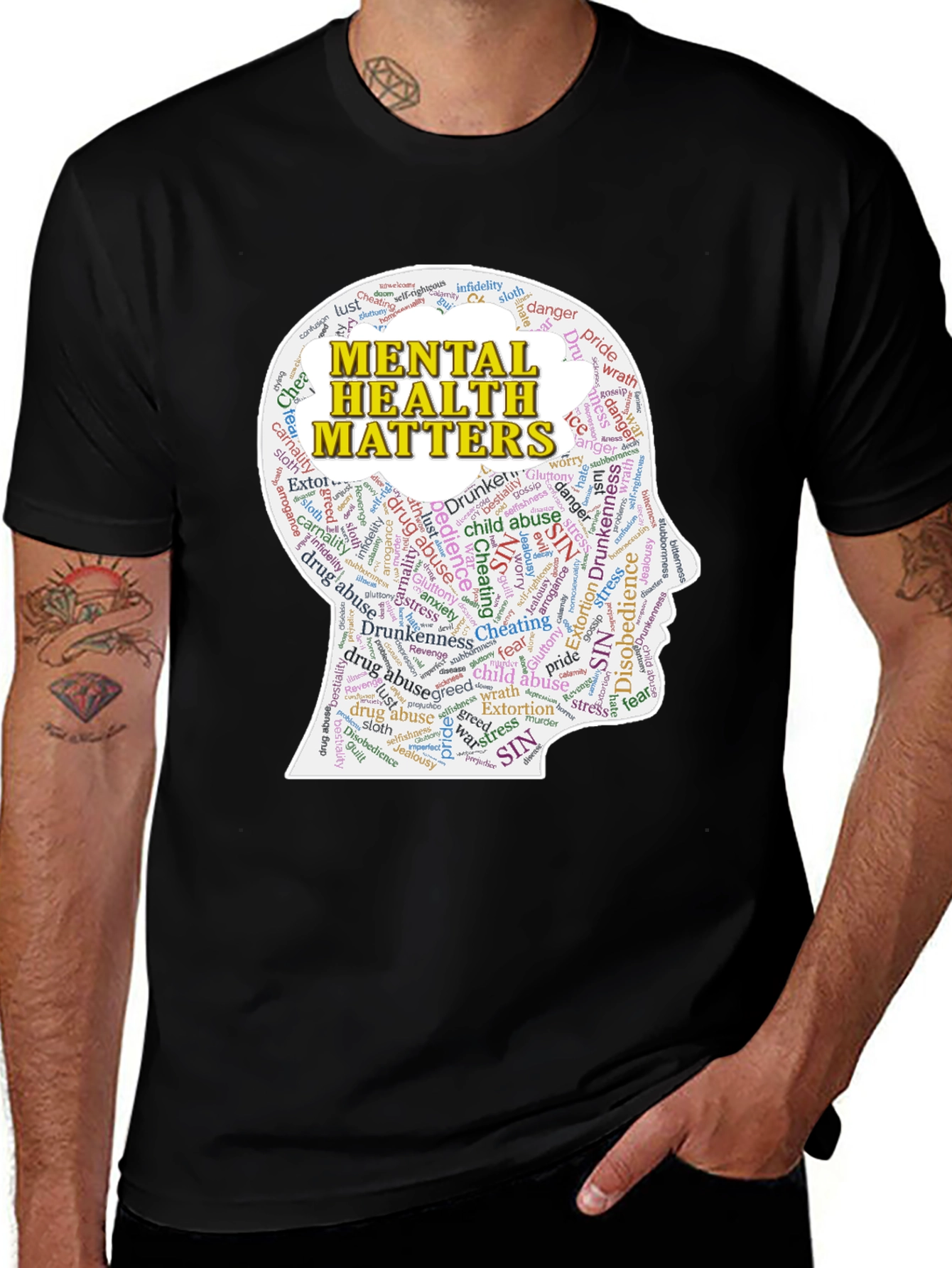 Mental Health Matters T-Shirt - Word Cloud Design