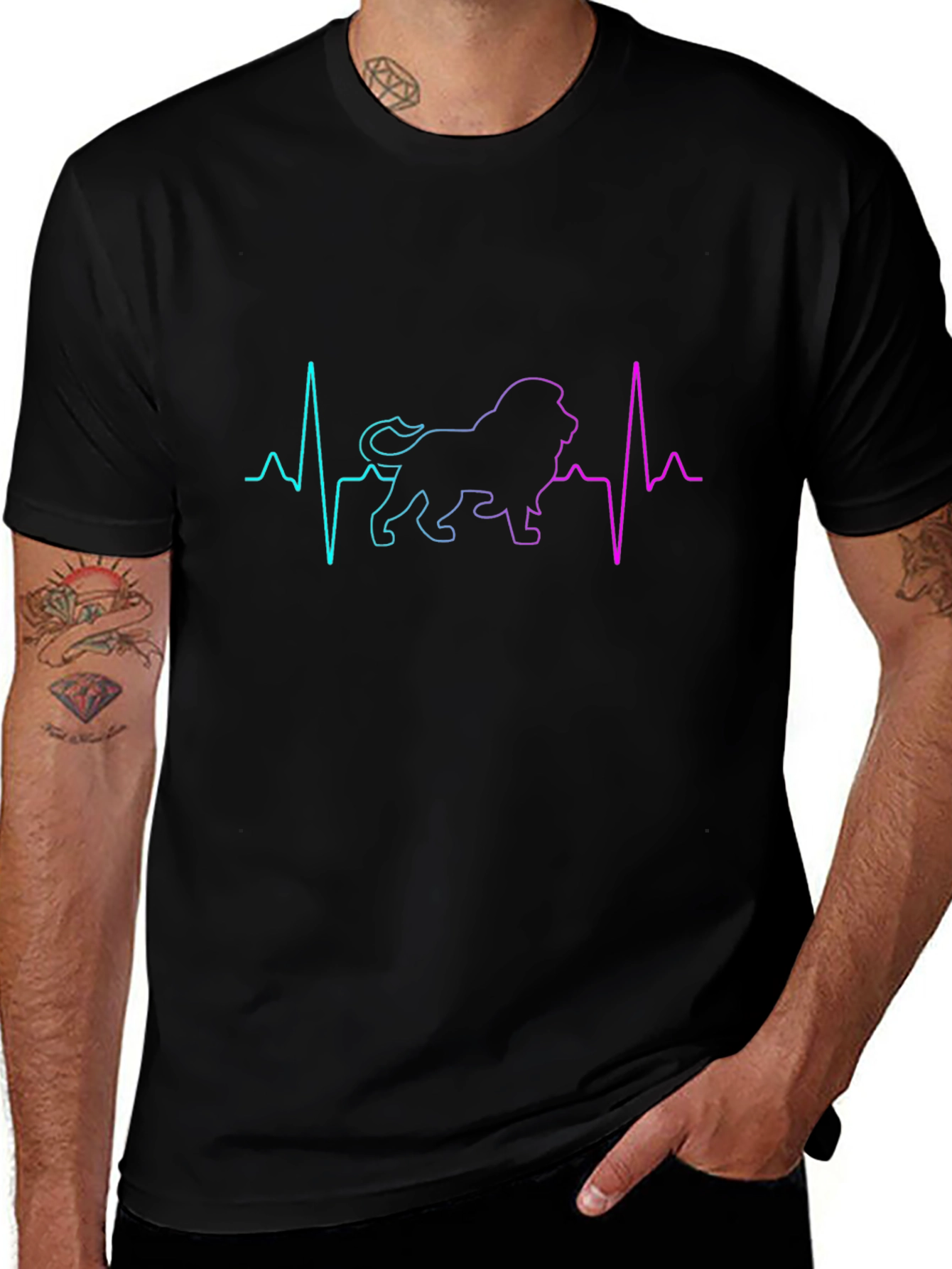 Variant 4 of Lion Heartbeat Graphic Tee - Cool Animal Lover's Shirt