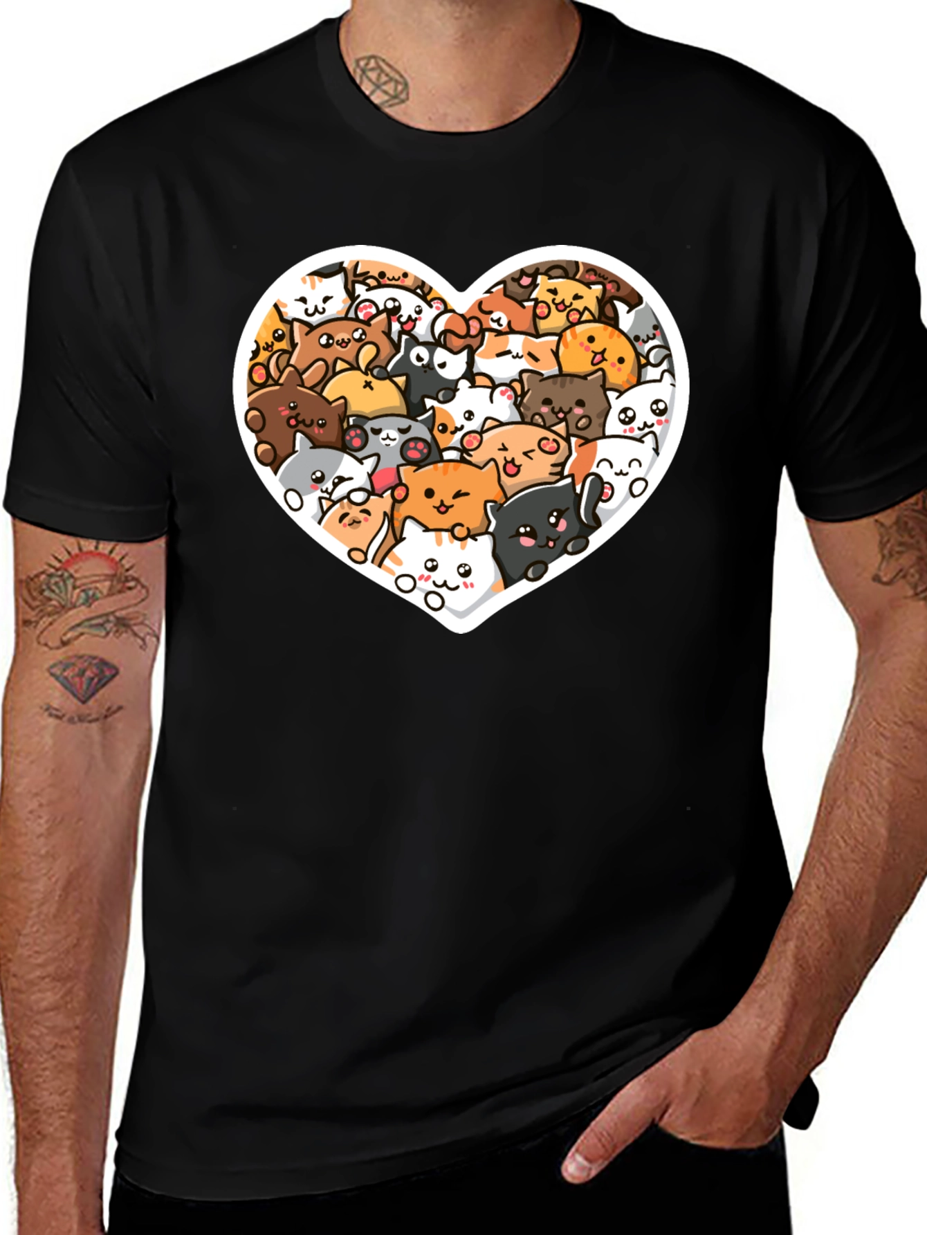 Variant 3 of Cute Cat Heart T-Shirt - Black Graphic Tee