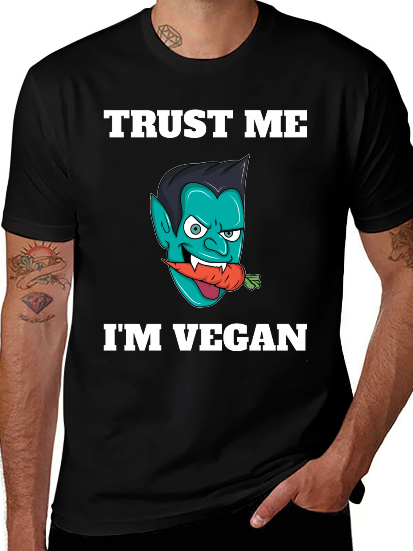 Black Vegan Vampire T-Shirt - Trust Me, I'm Vegan! main image