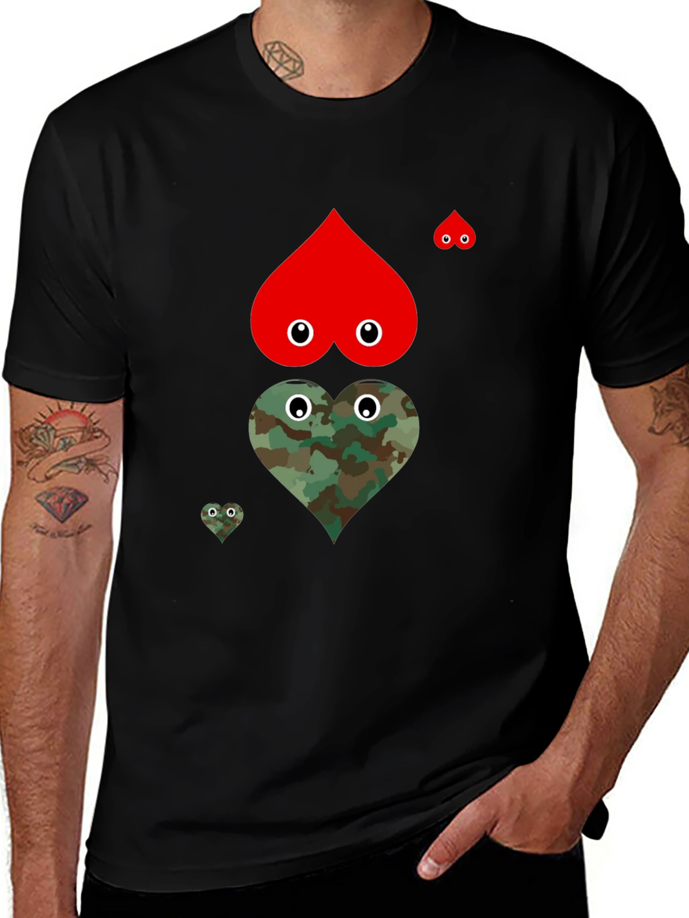 Variant 5 of Playful Heart Graphic Tee - Black Cotton Blend