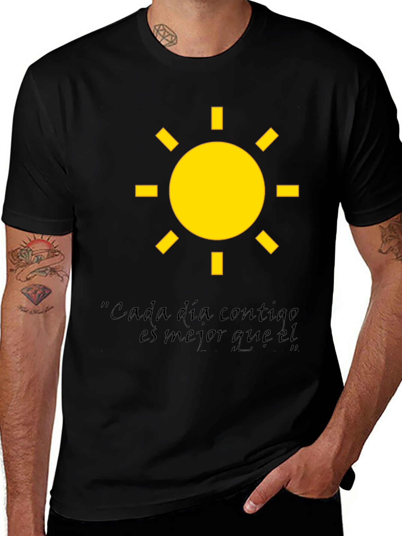 Variant 20 of Sunny Day Graphic Tee - "Cada dia contigo" Black Cotton T-Shirt