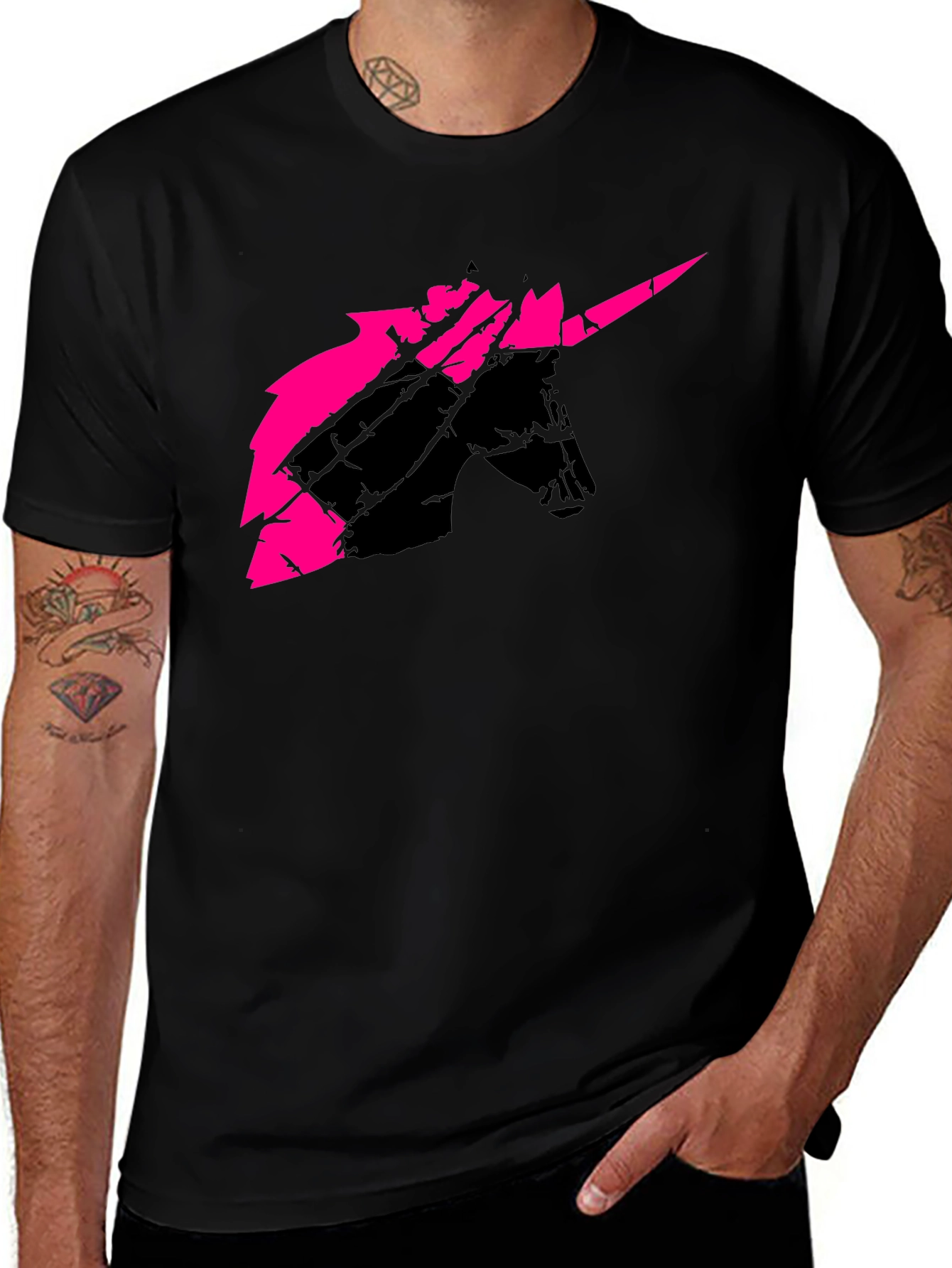 Variant 20 of Unicorn Graphic T-Shirt - Black with Pink Design