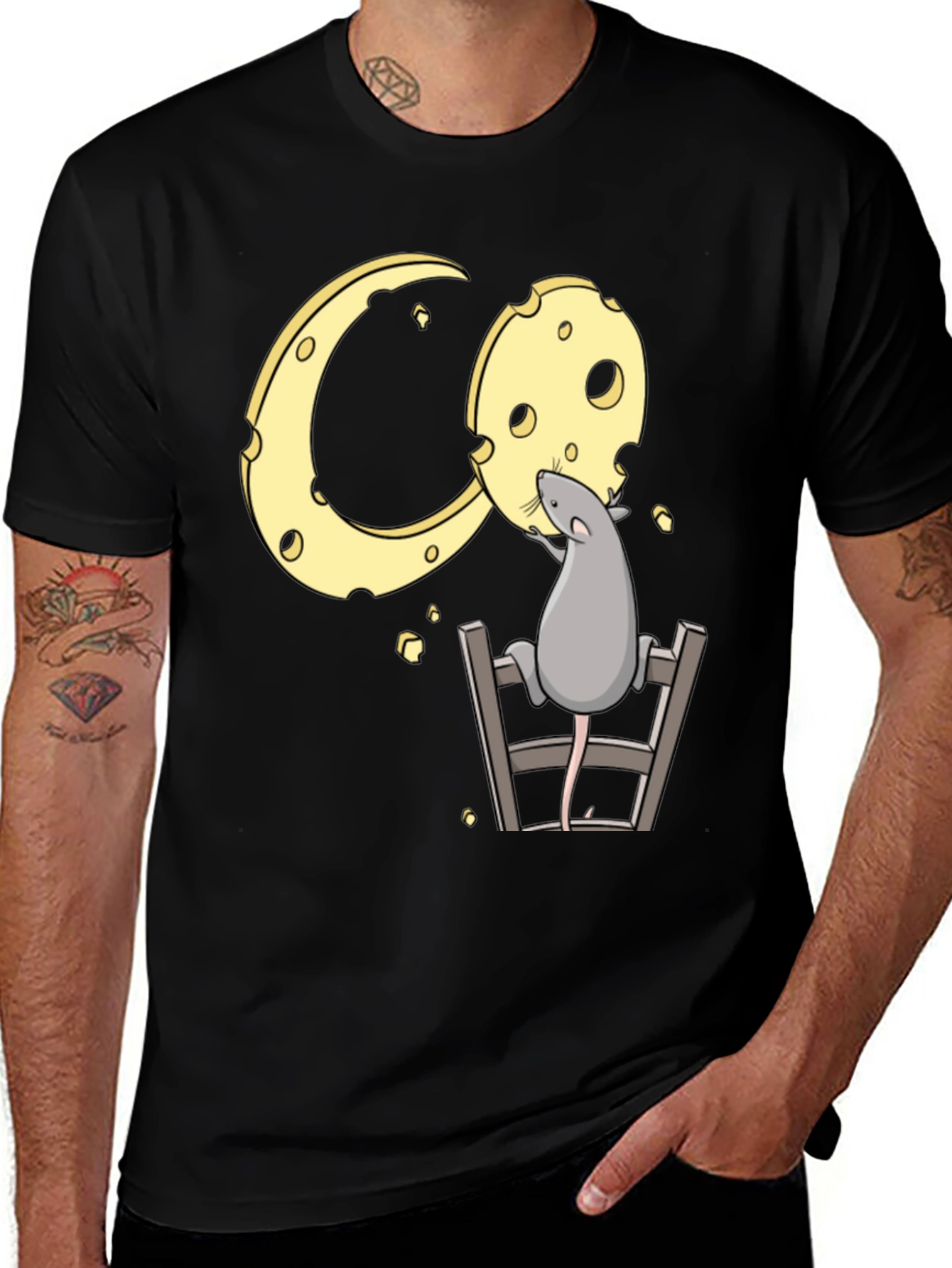 Variant 10 of Rat and Cheese Graphic Tee - Black Cotton T-Shirt