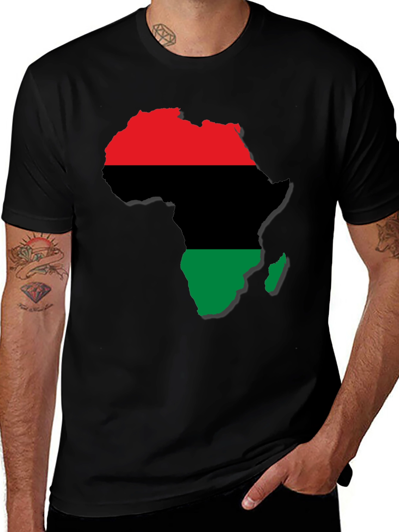 Africa Map T-Shirt - Red, Black, and Green Design