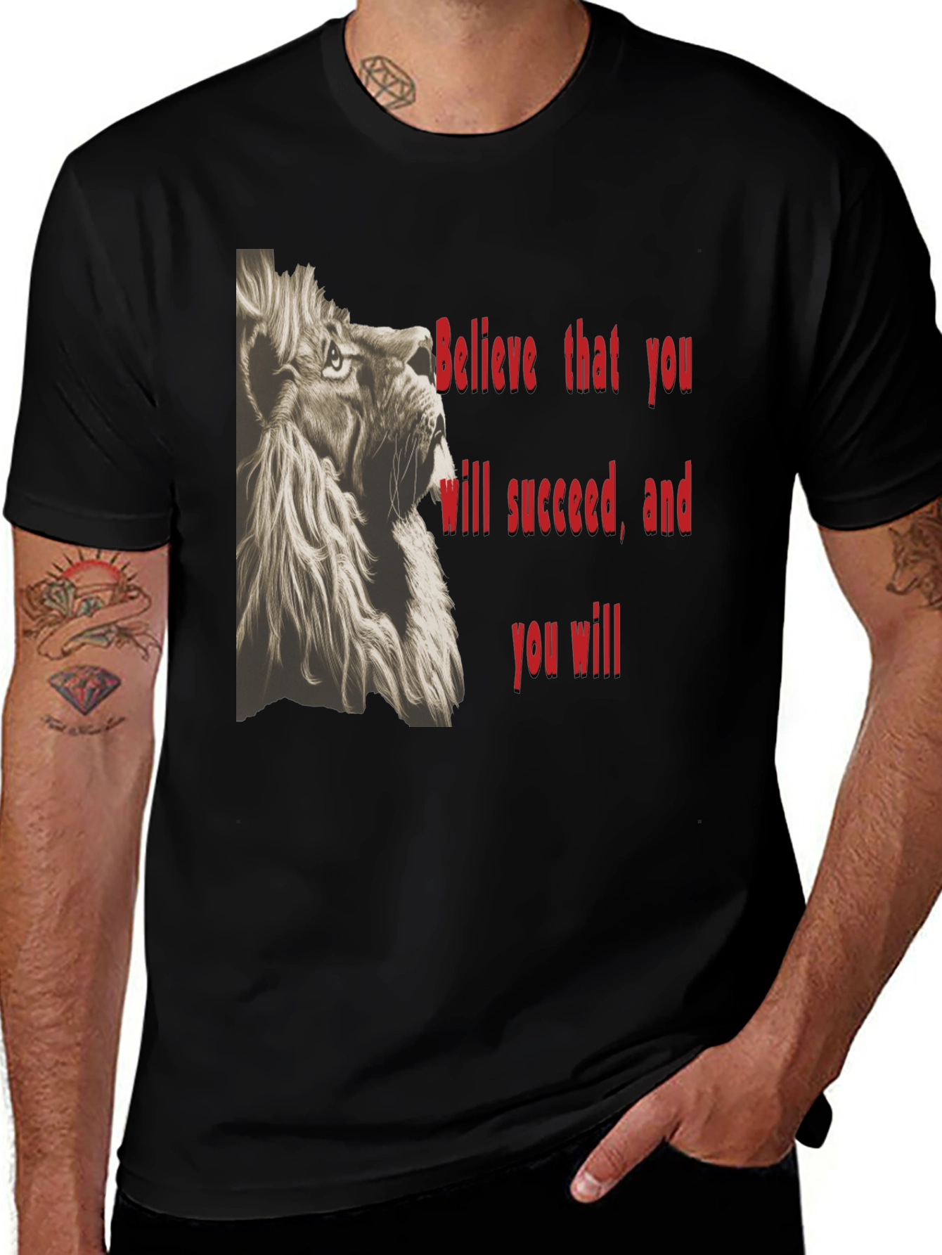 Variant 18 of Lion Graphic Tee - Believe in Success - Black