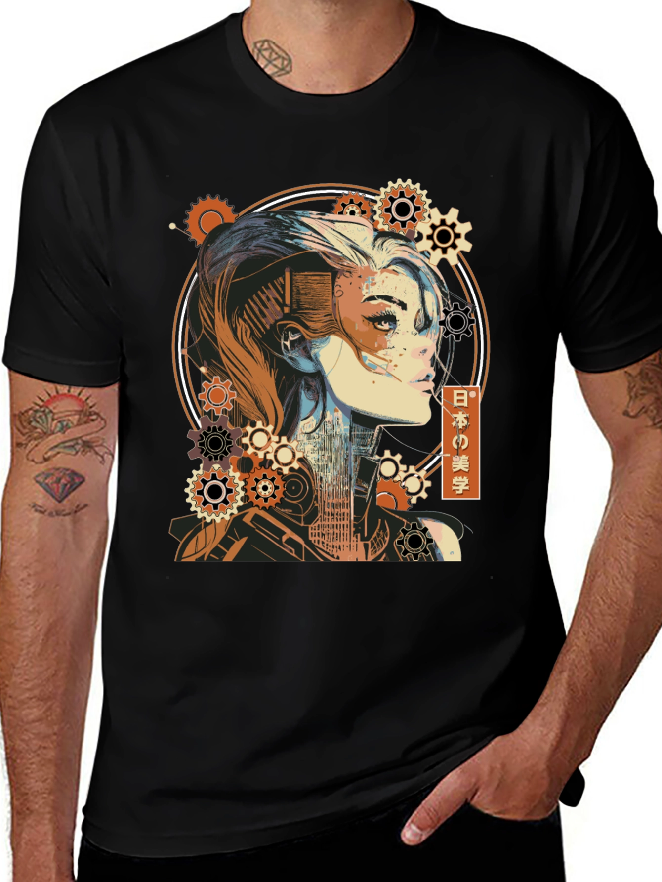 Variant 28 of Steampunk Cyberpunk Girl T-Shirt - Artistic Graphic Tee