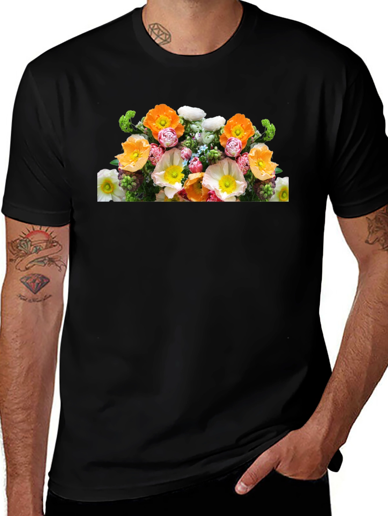 Variant 29 of Floral Bouquet Graphic Black T-Shirt