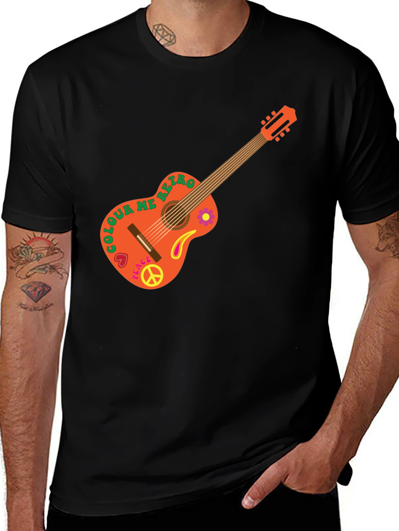 Variant 6 of Retro Guitar Graphic T-Shirt - Peace & Music