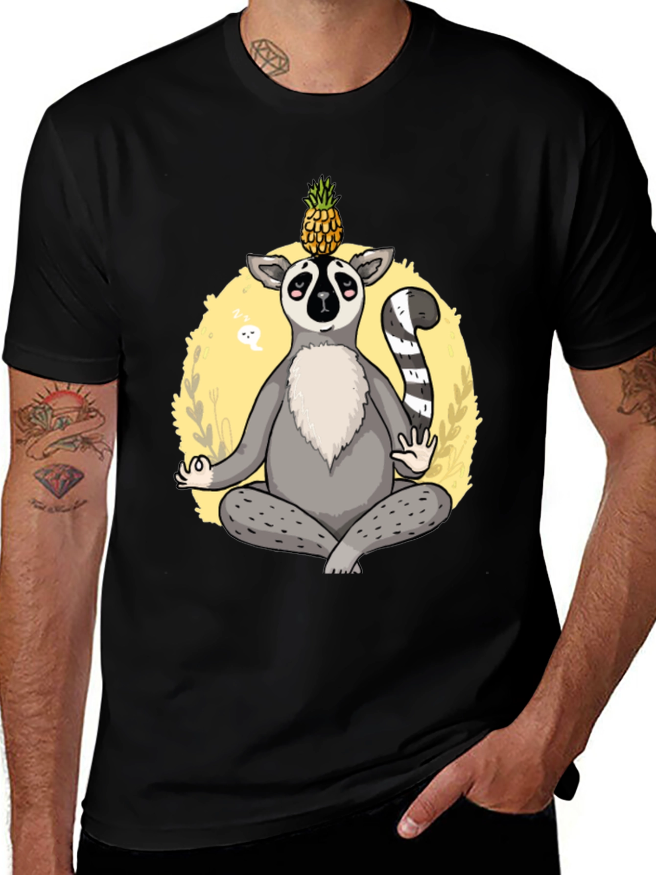 Variant 4 of Zen Lemur Pineapple T-Shirt - Relaxed Yoga Style Tee