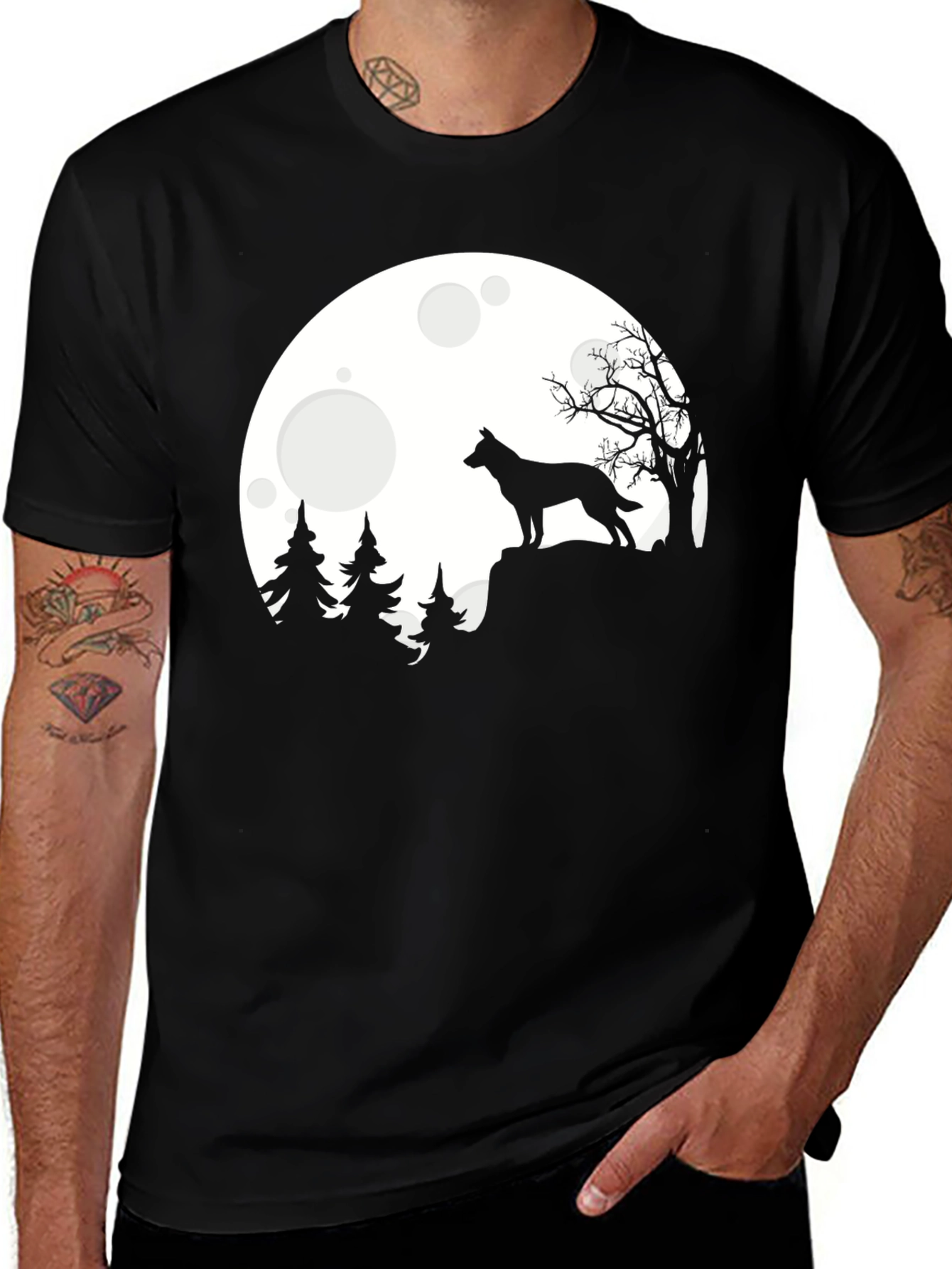 Variant 7 of Moonlight Wolf T-Shirt - Black Graphic Tee