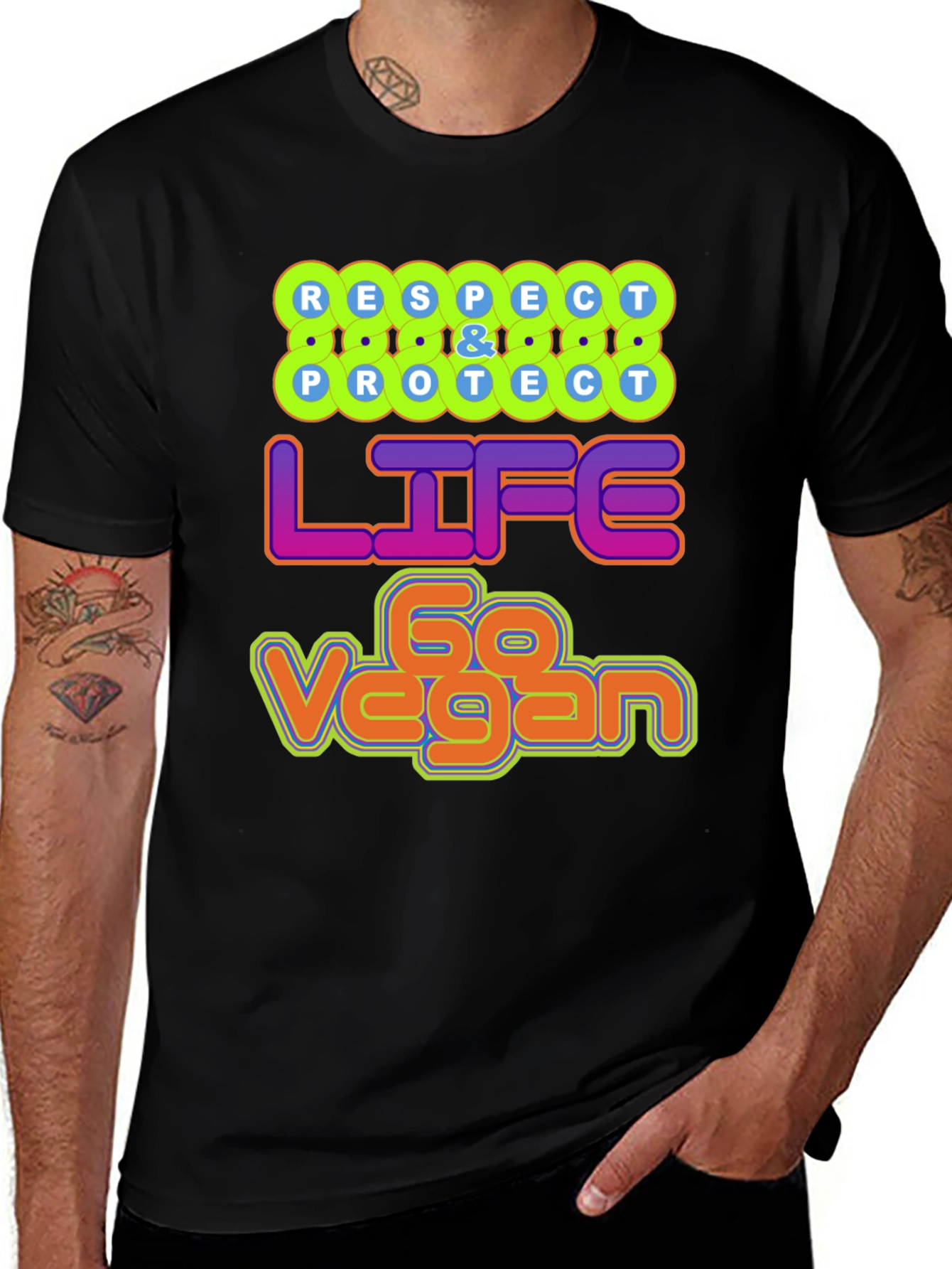 Variant 7 of Respect & Protect Life, Go Vegan Graphic T-Shirt
