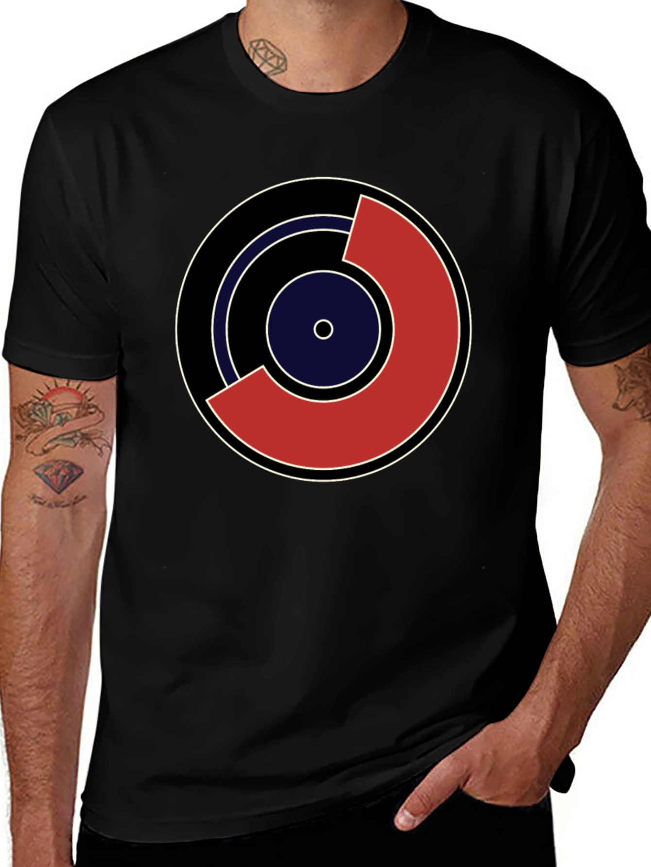 Variant 17 of Retro Record Graphic Tee - Stylish Black Cotton T-Shirt