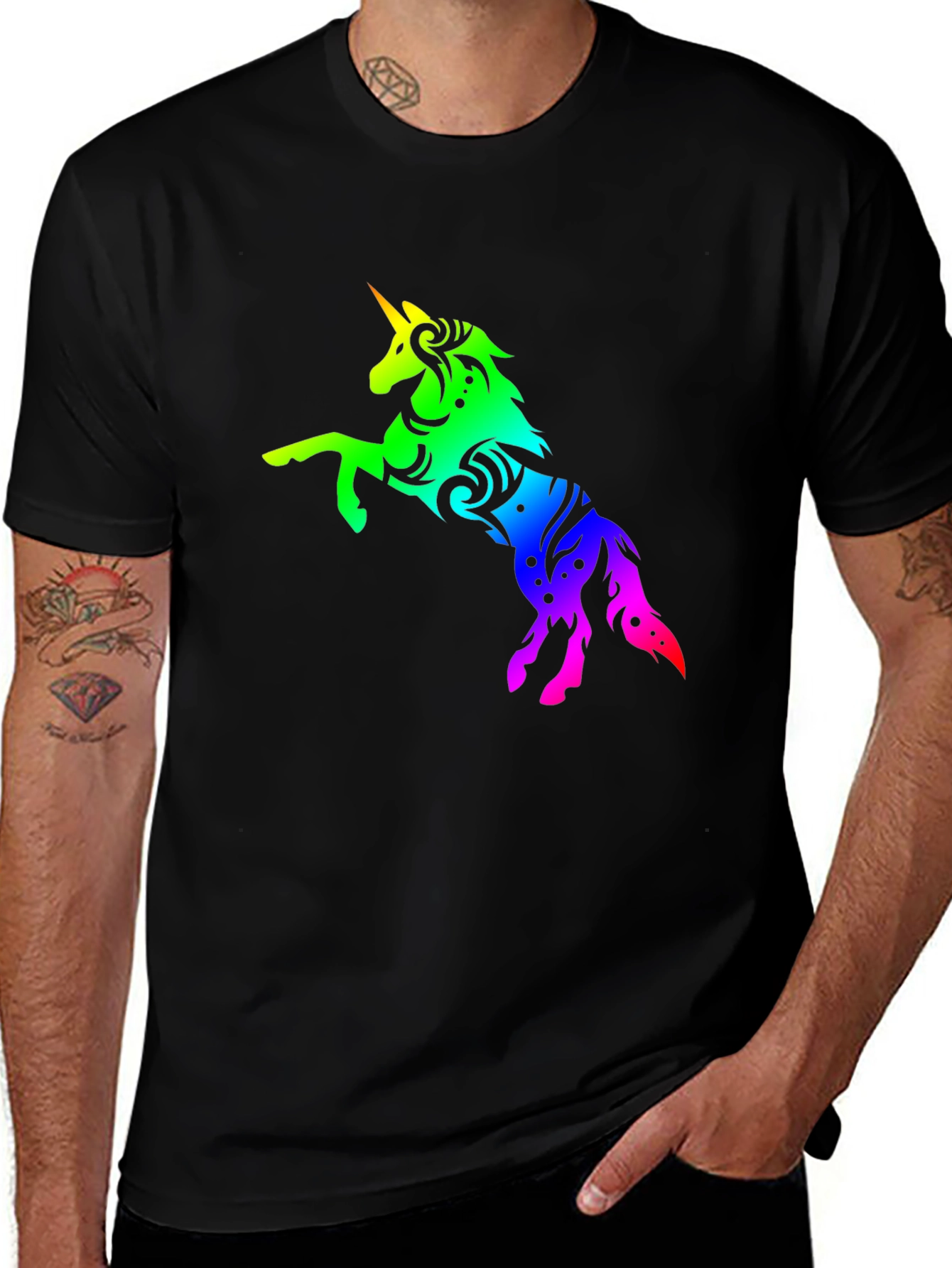 Variant 15 of Rainbow Unicorn Graphic Tee - Stylish Black T-Shirt