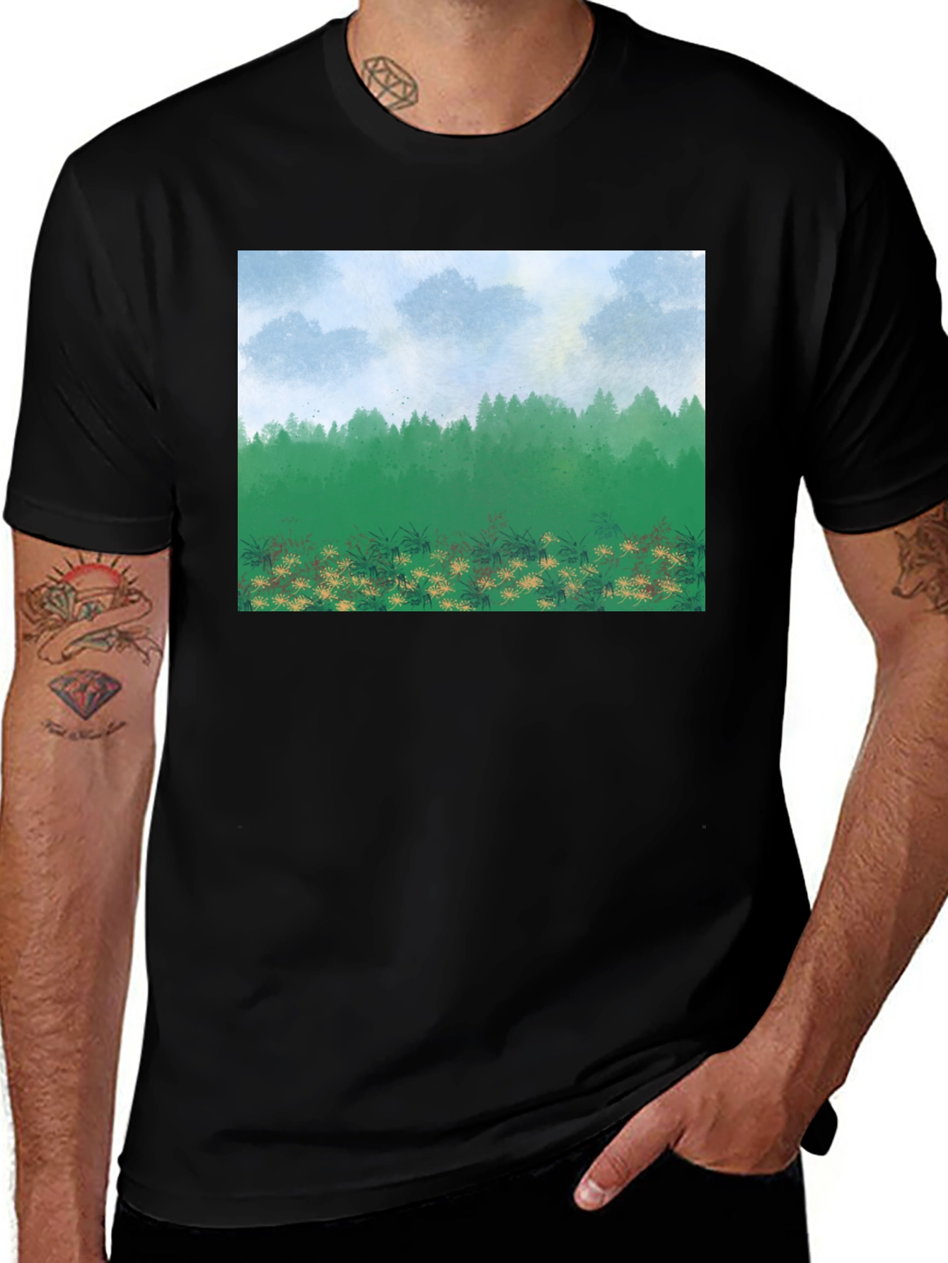 Variant 3 of Nature's Vista Graphic Tee - Black Cotton Comfort