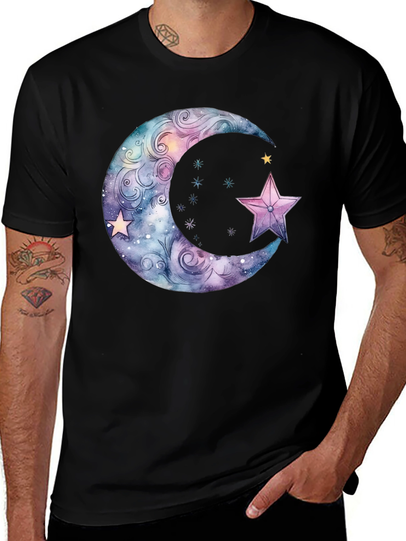 Variant 11 of Celestial Moon & Star Graphic Black T-Shirt