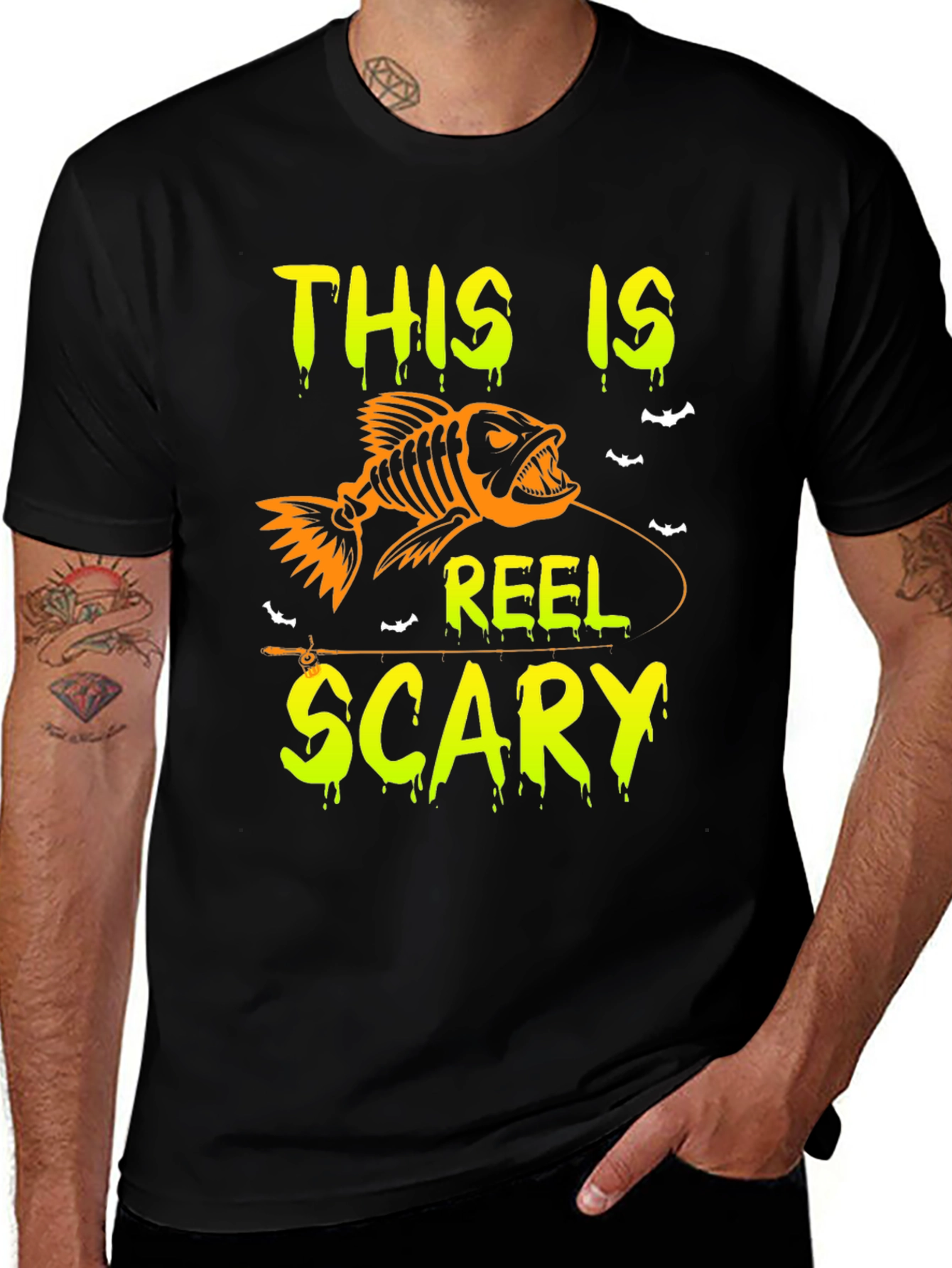 Variant 24 of Reel Scary Fishing Skeleton Graphic T-Shirt